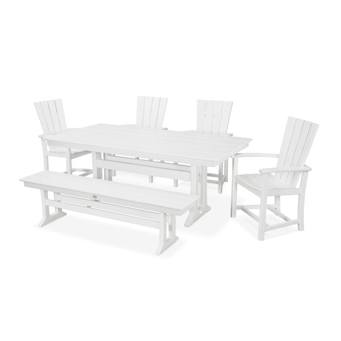 POLYWOOD Quattro 6-Piece Farmhouse Dining Set with Trestle Legs and Bench FREE SHIPPING