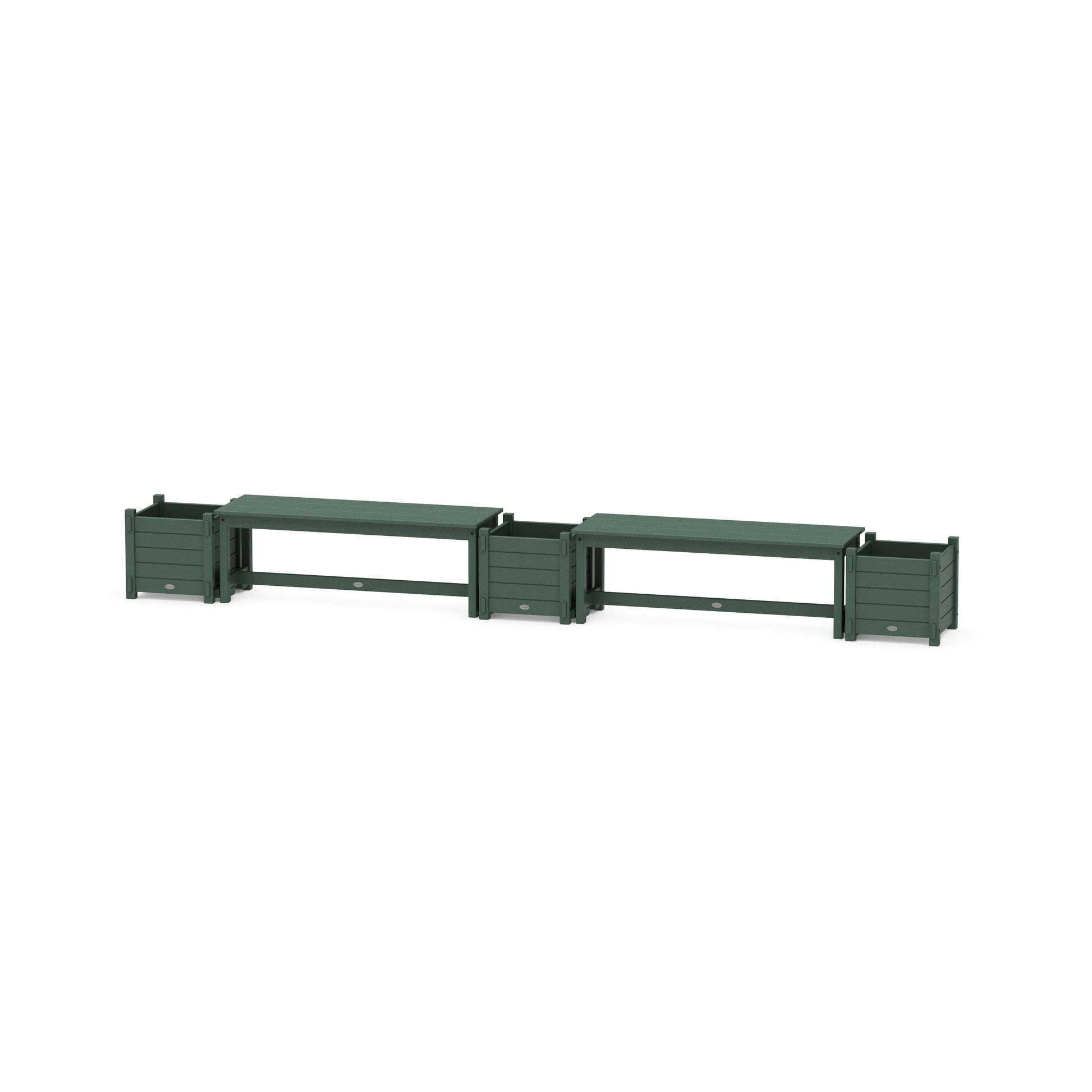 POLYWOOD 48" Nautical Straight Double Planter Bench Set — Green