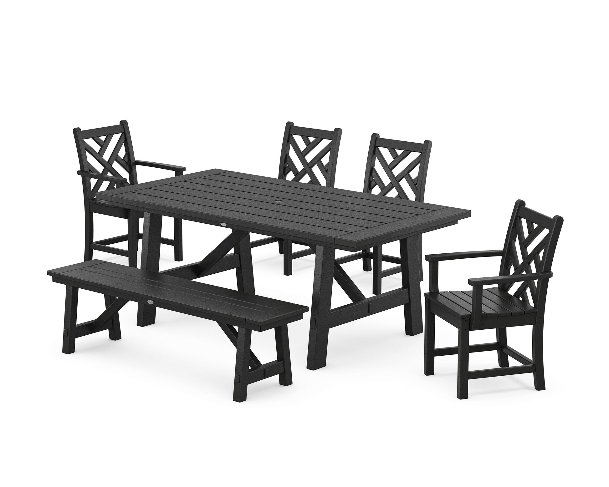 POLYWOOD Chippendale 6-Piece Rustic Farmhouse Dining Set With Bench — Black