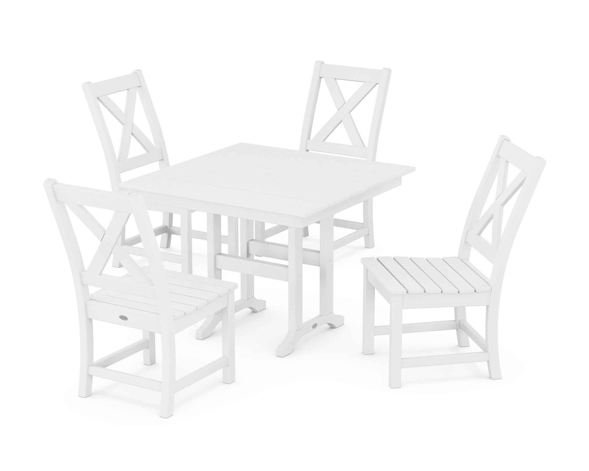 POLYWOOD Braxton Side Chair 5-Piece Farmhouse Dining Set — White