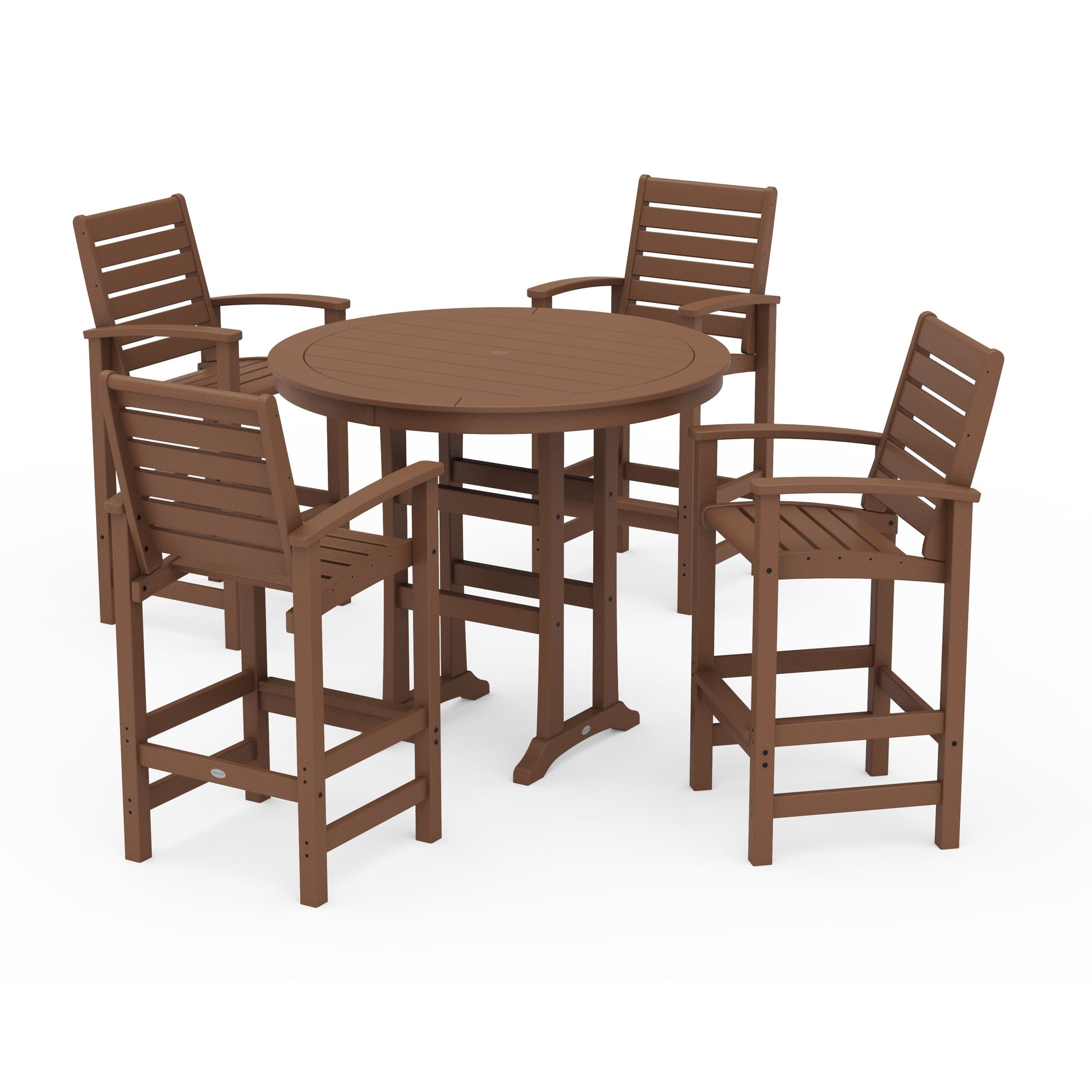 POLYWOOD 5 Piece Signature Bar Dining Set — Teak
