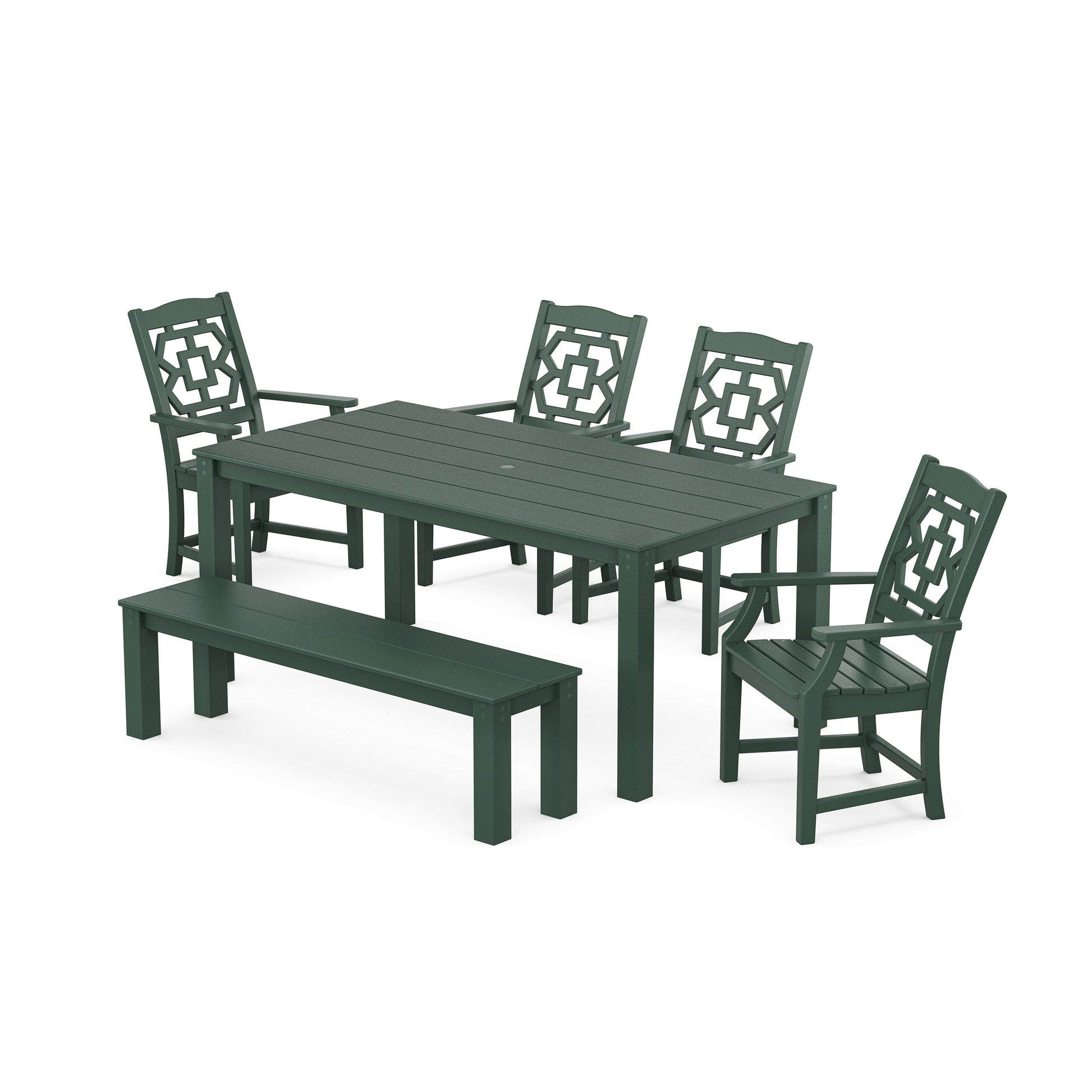 POLYWOOD Chinoiserie 6-Piece Parsons Dining Set with Bench — Green