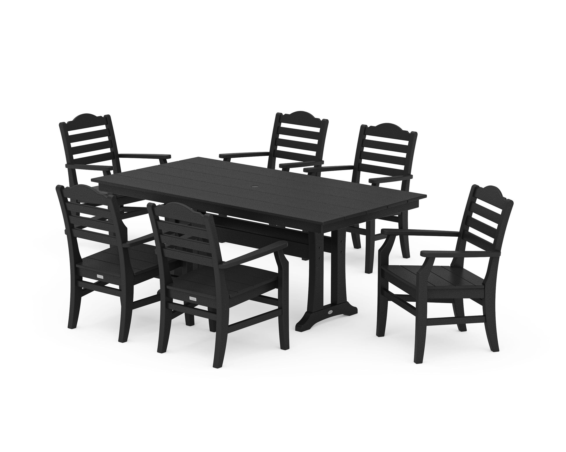 POLYWOOD Savannah Arm Chair 7-Piece Farmhouse Dining Set with Trestle Legs — Black