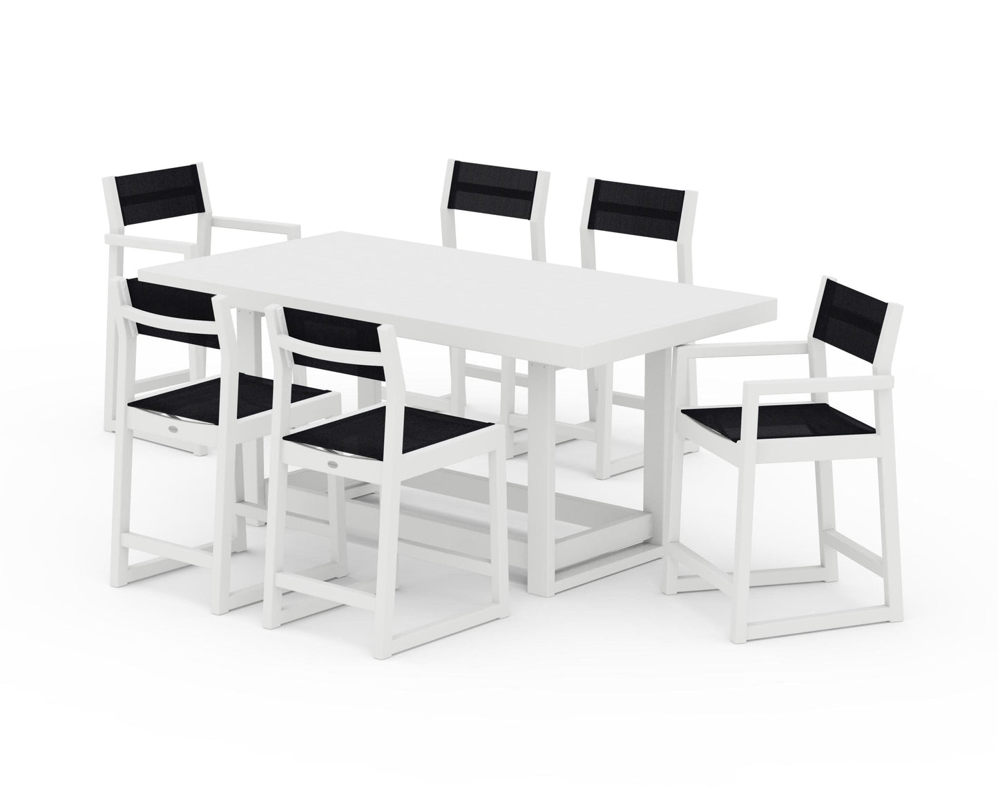 POLYWOOD EDGE Sling 7-Piece Counter Table Set — White / Black Sling
