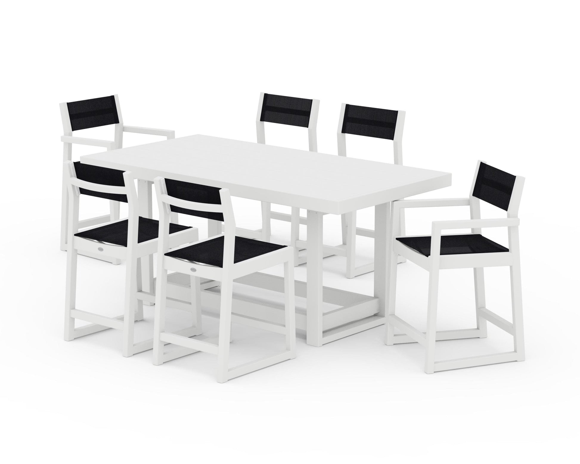 POLYWOOD EDGE Sling 7-Piece Counter Table Set — White / Black Sling