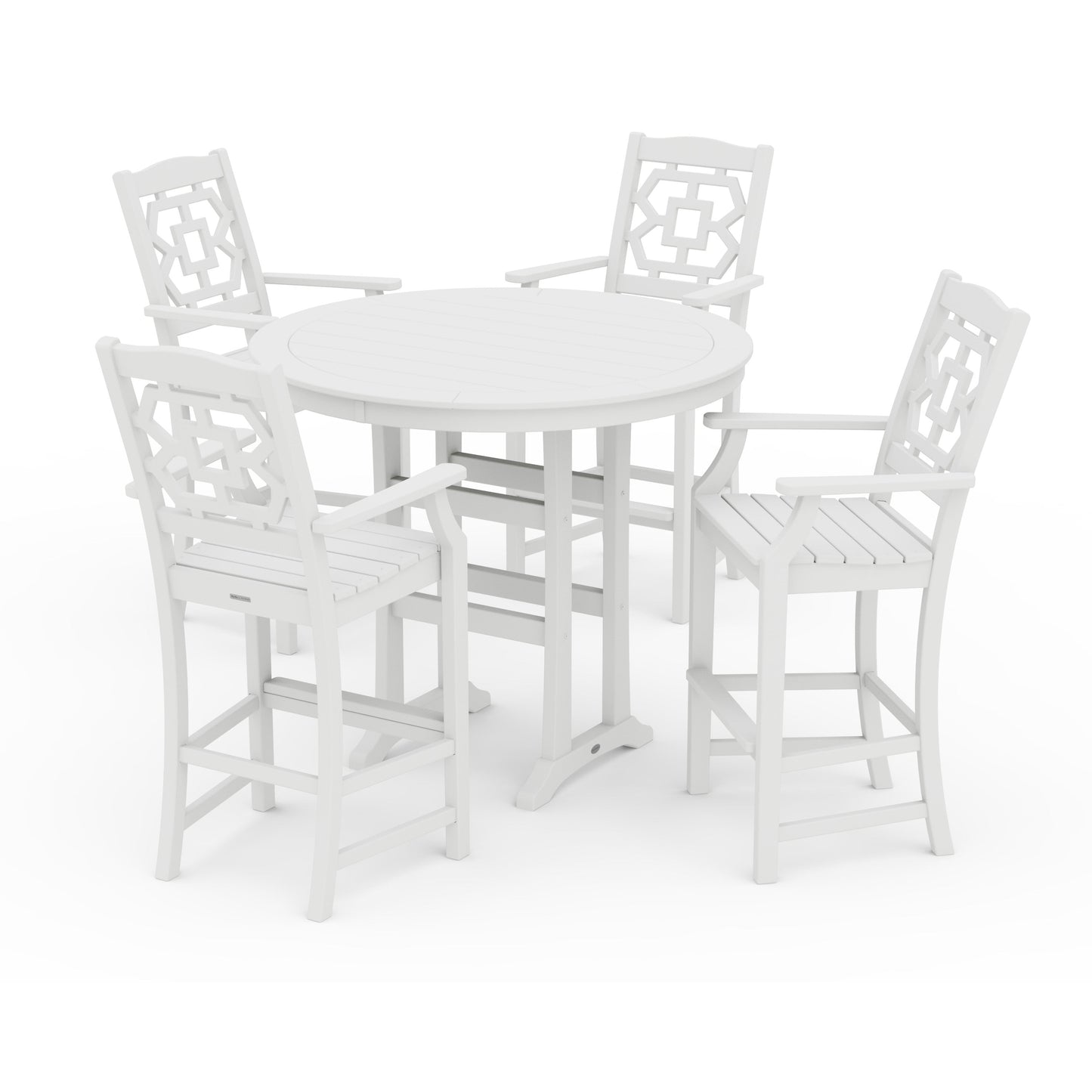 POLYWOOD Chinoiserie 5-Piece Round Bar Set — White