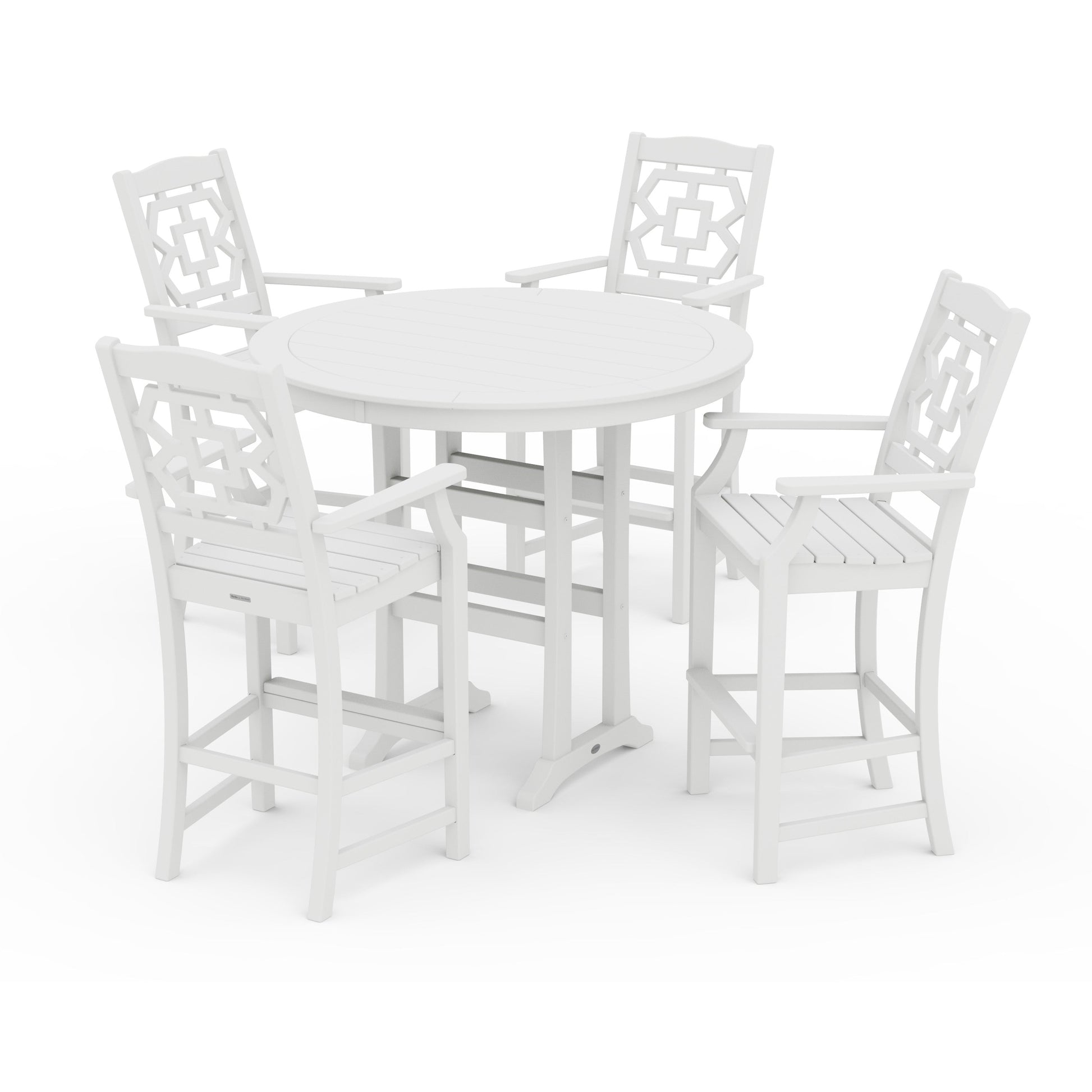 POLYWOOD Chinoiserie 5-Piece Round Bar Set — White