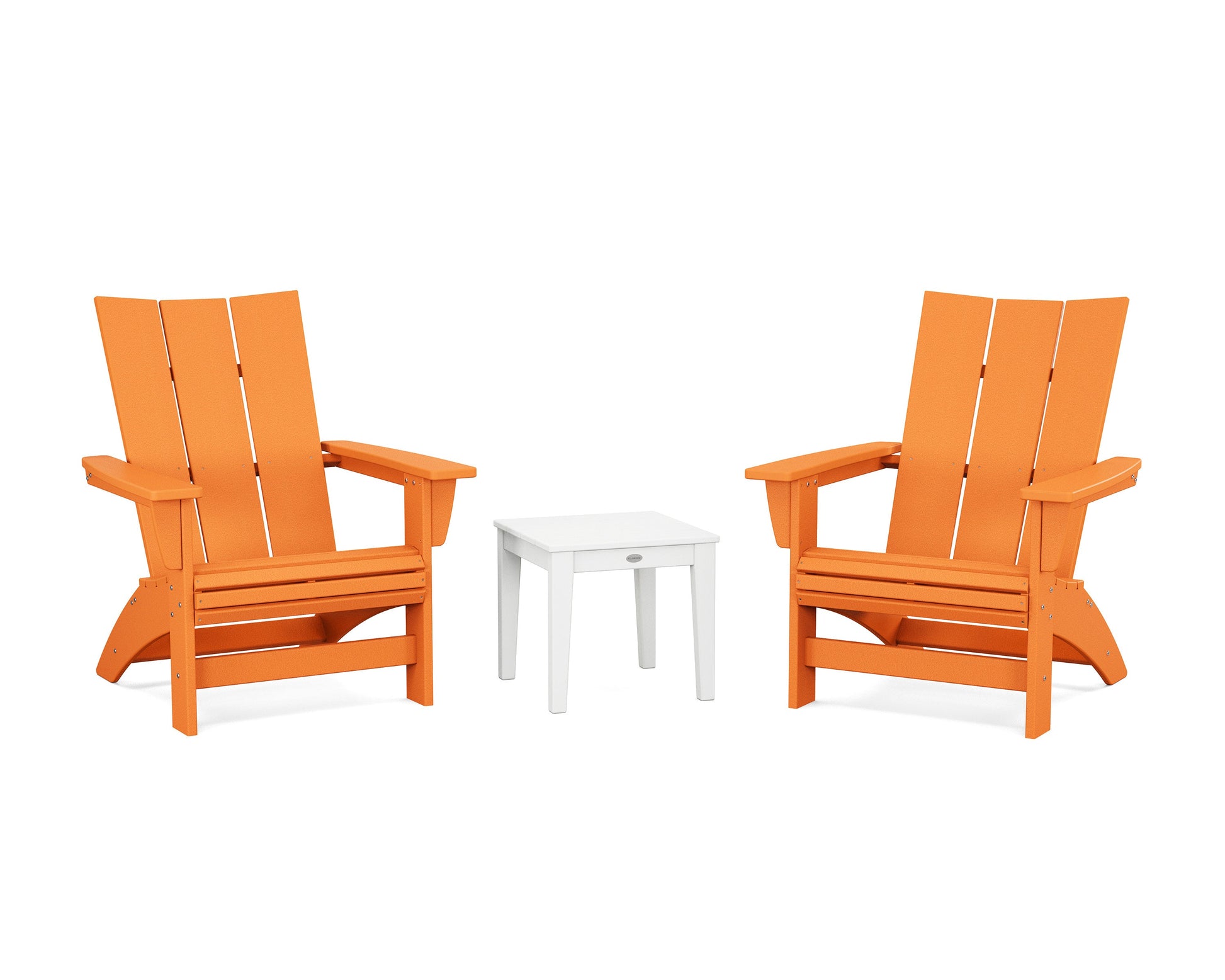 POLYWOOD 3-Piece Modern Grand Adirondack Set — Tangerine / White