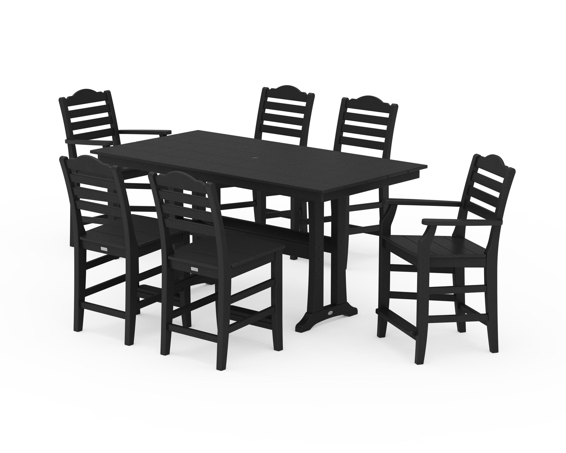 POLYWOOD Savannah 7-Piece Farmhouse Counter Set with Trestle Legs — Black