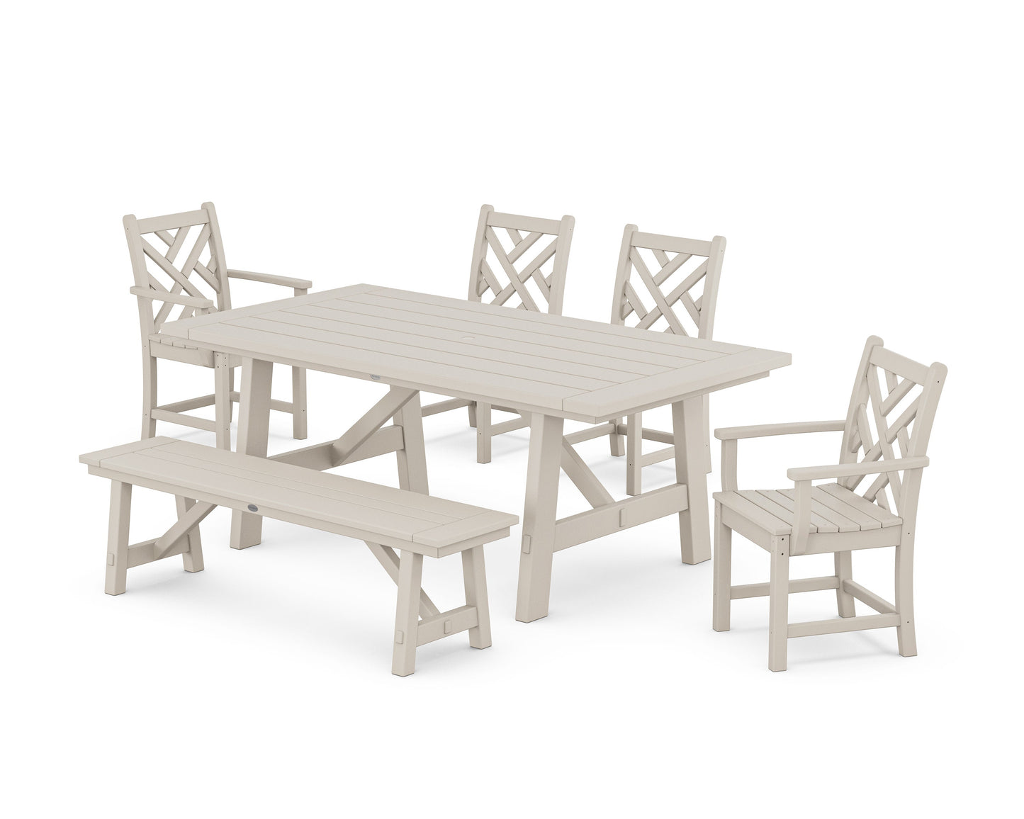 POLYWOOD Chippendale 6-Piece Rustic Farmhouse Dining Set With Bench — Sand