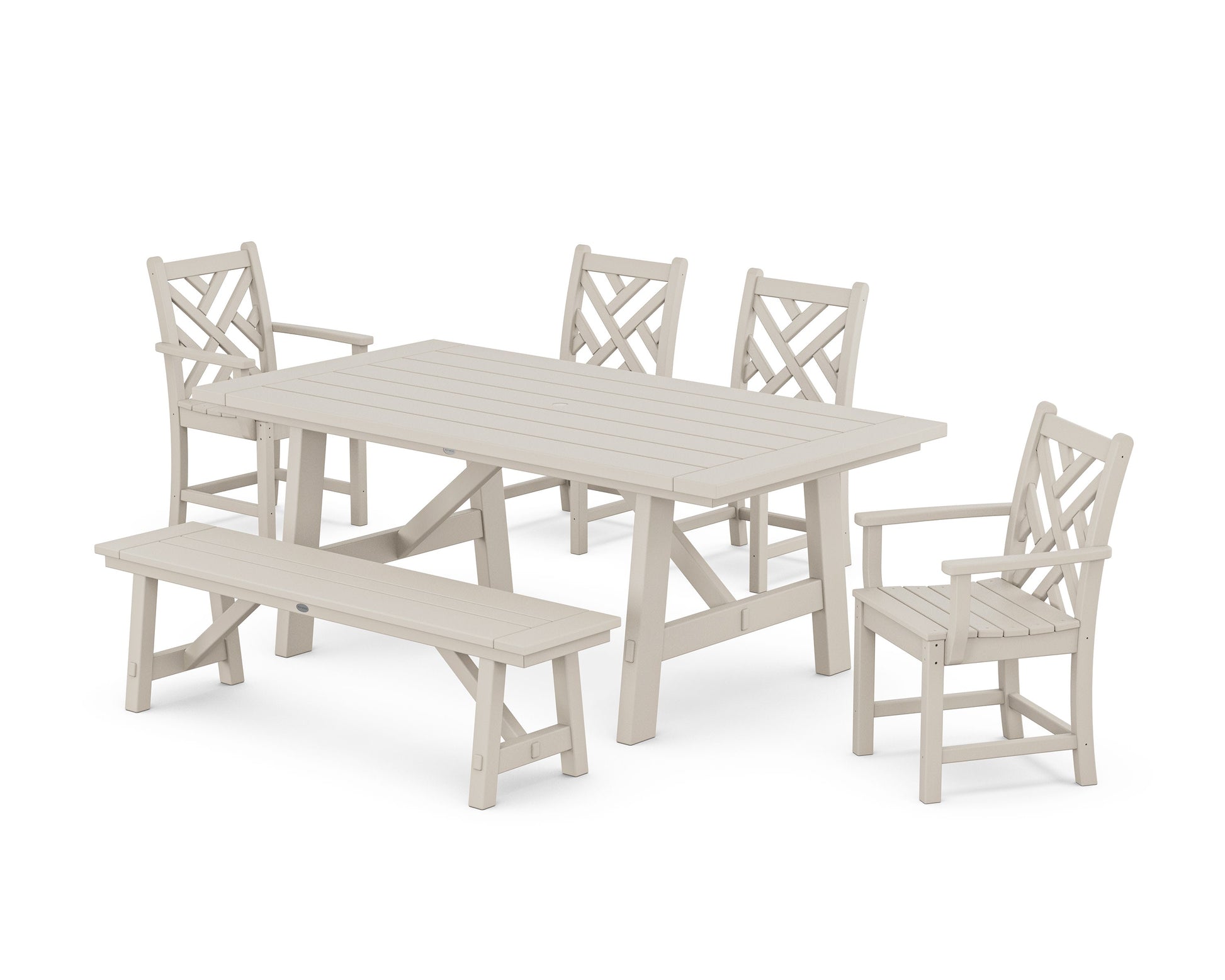 POLYWOOD Chippendale 6-Piece Rustic Farmhouse Dining Set With Bench — Sand
