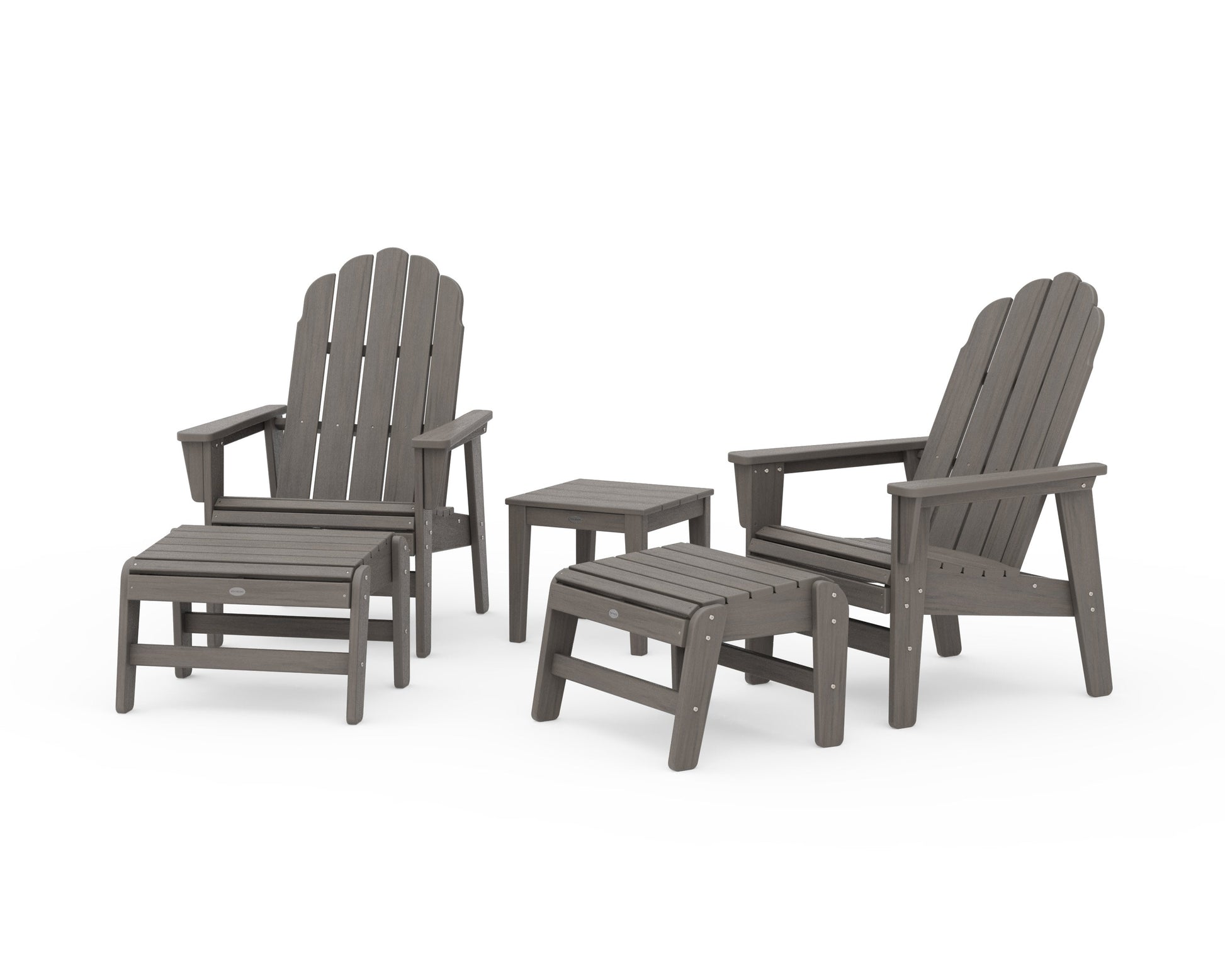 POLYWOOD 5-Piece Vineyard Grand Upright Adirondack Set with Ottomans and Side Table — Driftwood