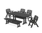 POLYWOOD Nautical Lowback 6-Piece Dining Set with Trestle Legs and Bench — Black