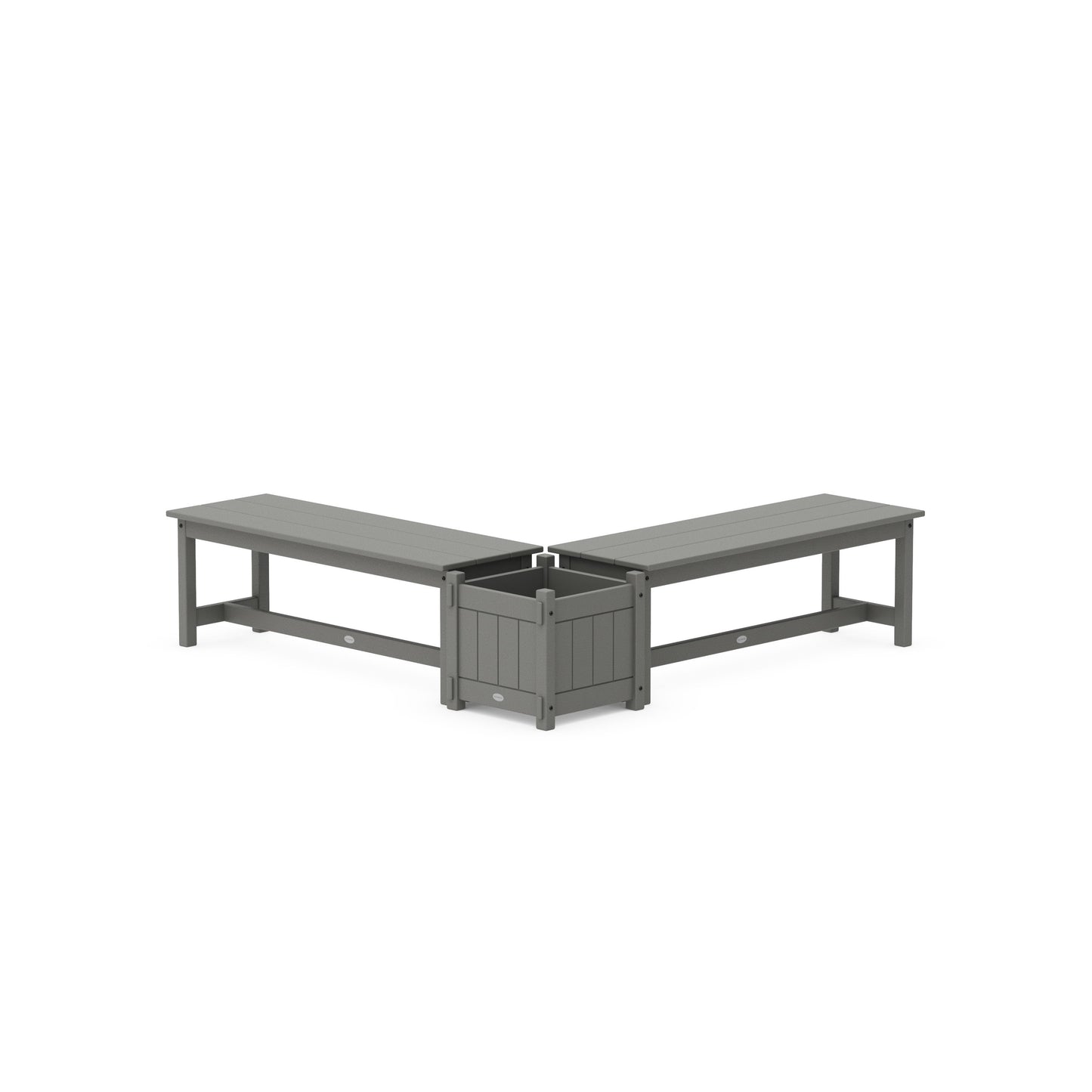POLYWOOD 48" Vineyard L- Shaped Planter Bench Set — Slate Grey