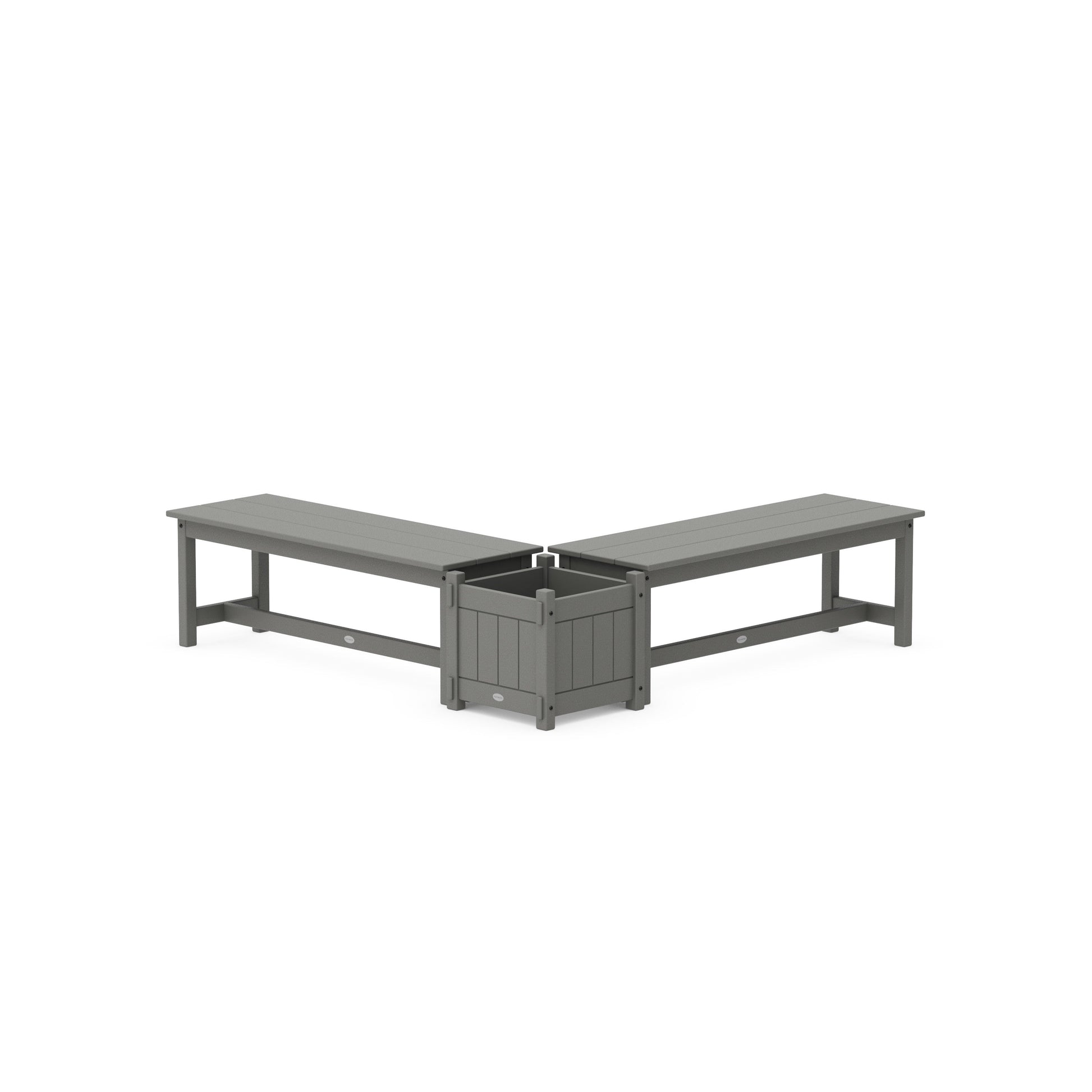 POLYWOOD 48" Vineyard L- Shaped Planter Bench Set — Slate Grey