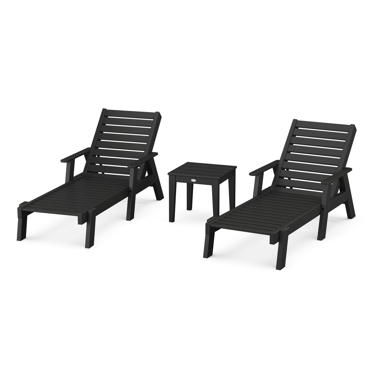 POLYWOOD Captain Chaise 3-Piece Set with Arms — Black
