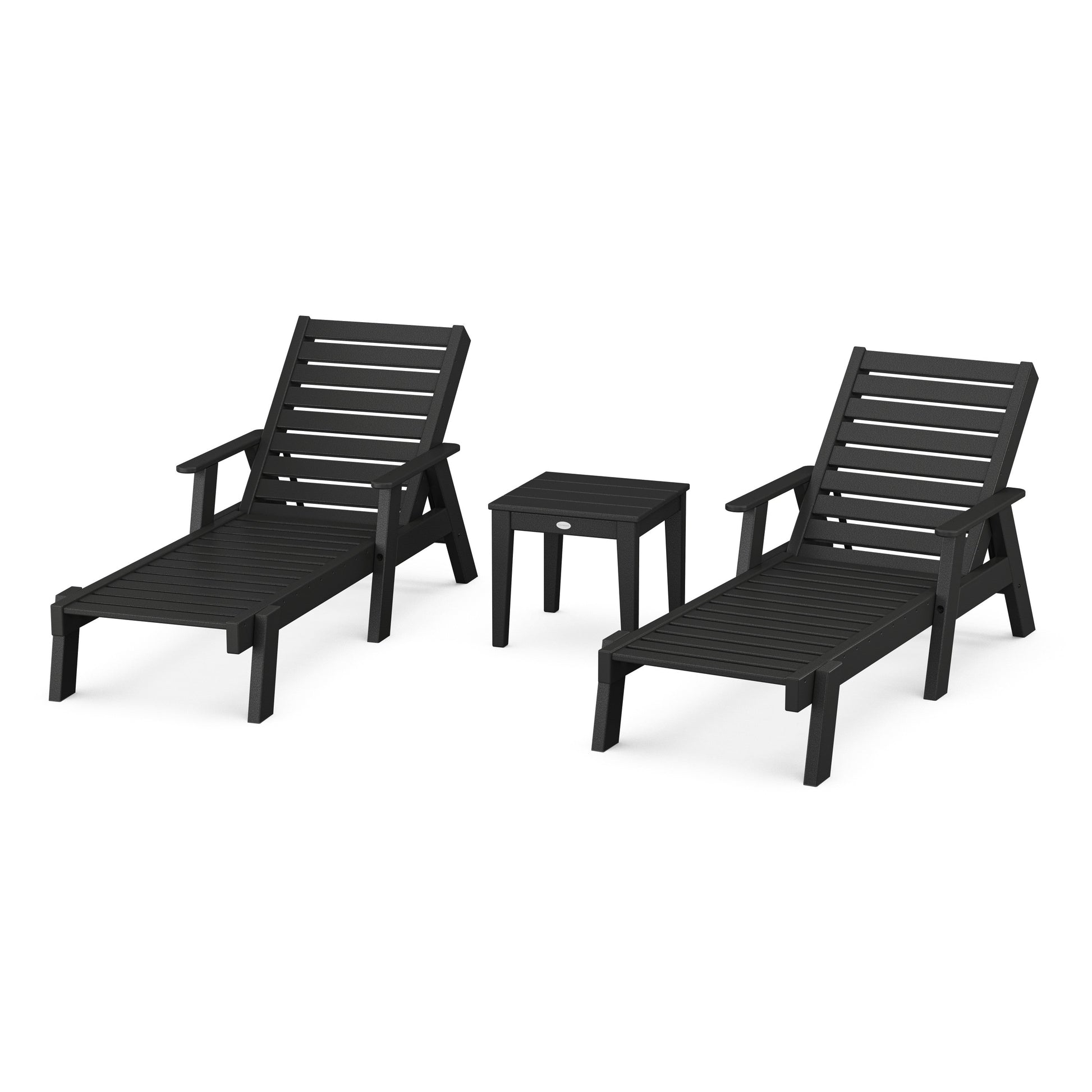 POLYWOOD Captain Chaise 3-Piece Set with Arms — Black