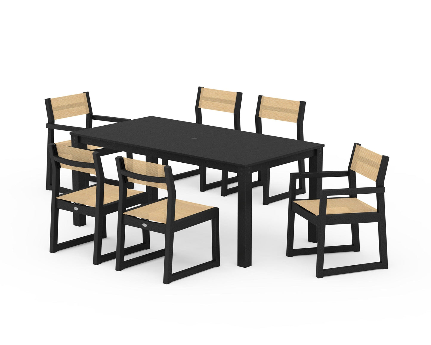 POLYWOOD EDGE Sling 7-Piece Parsons Dining Set — Black / Dupioni Apricot Sling