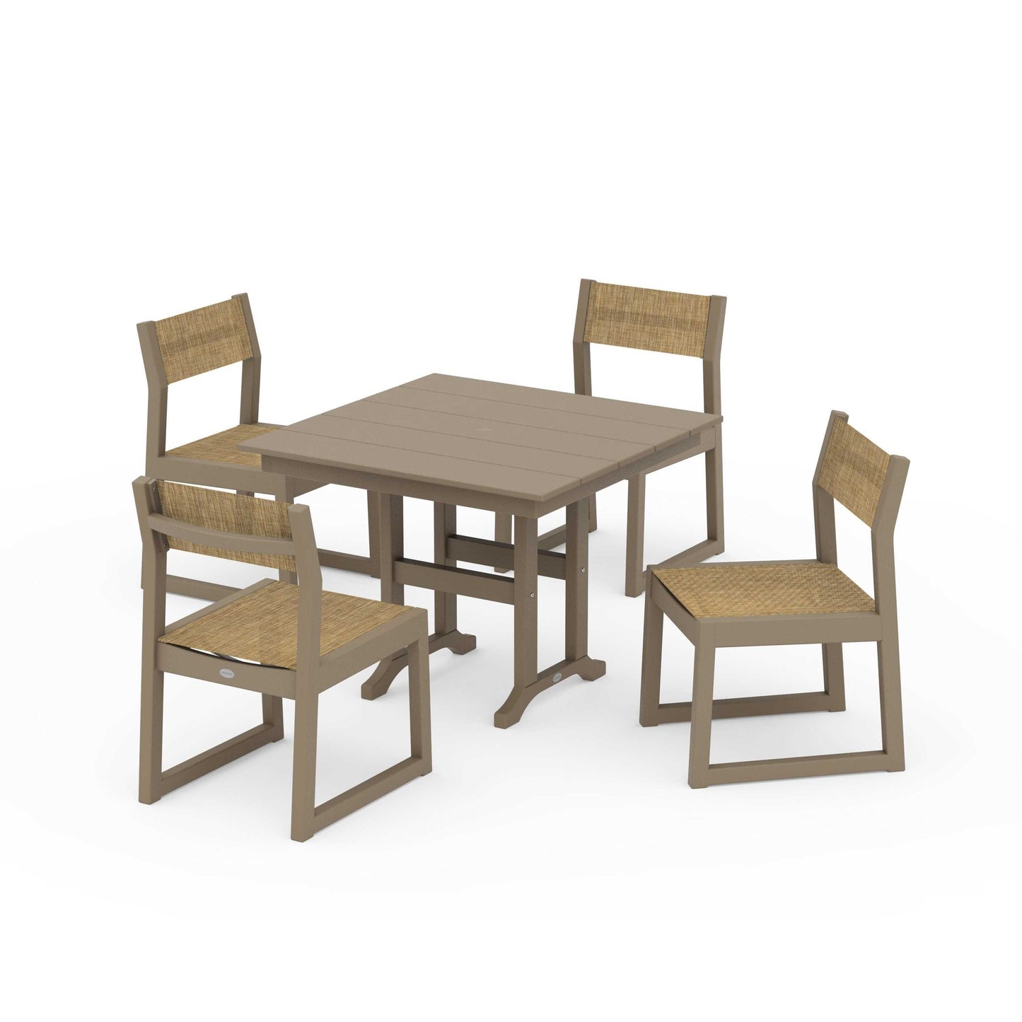 POLYWOOD EDGE Sling Side Chair 5-Piece Farmhouse Dining Set — Vintage Sahara / Burlap Sling