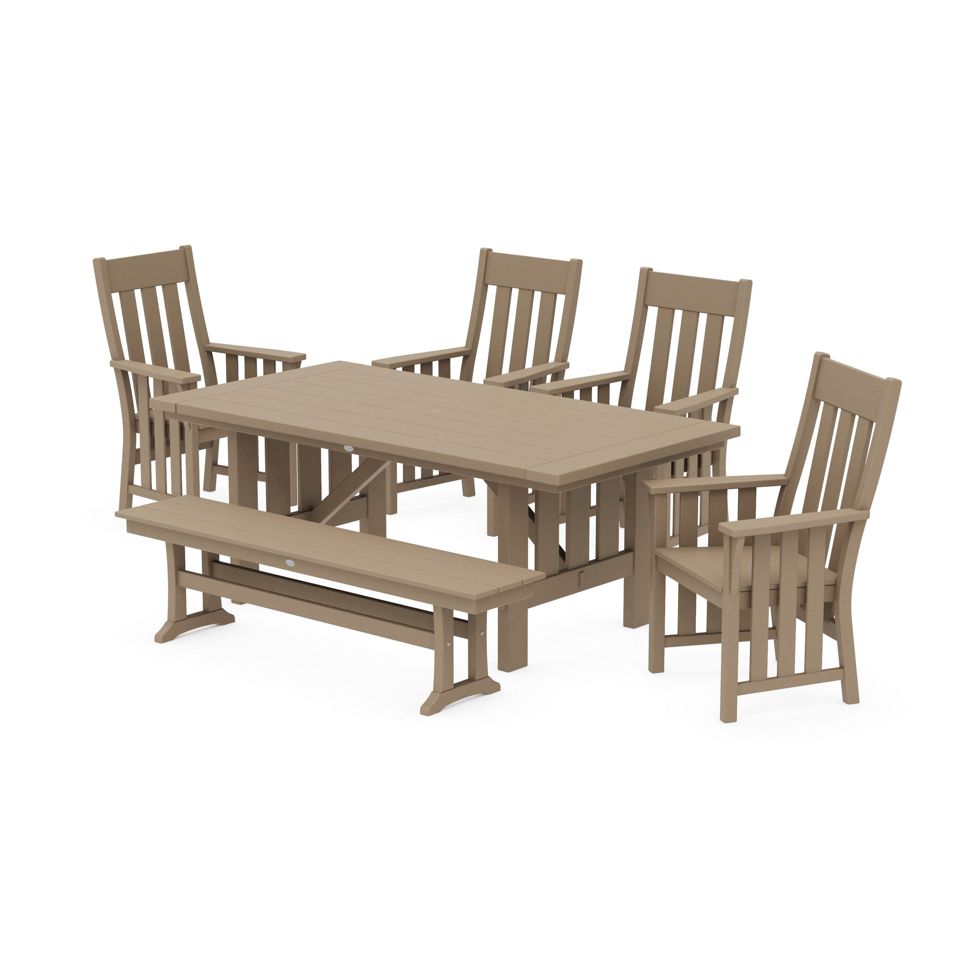 POLYWOOD Acadia 6-Piece Dining Set with Bench — Vintage Sahara