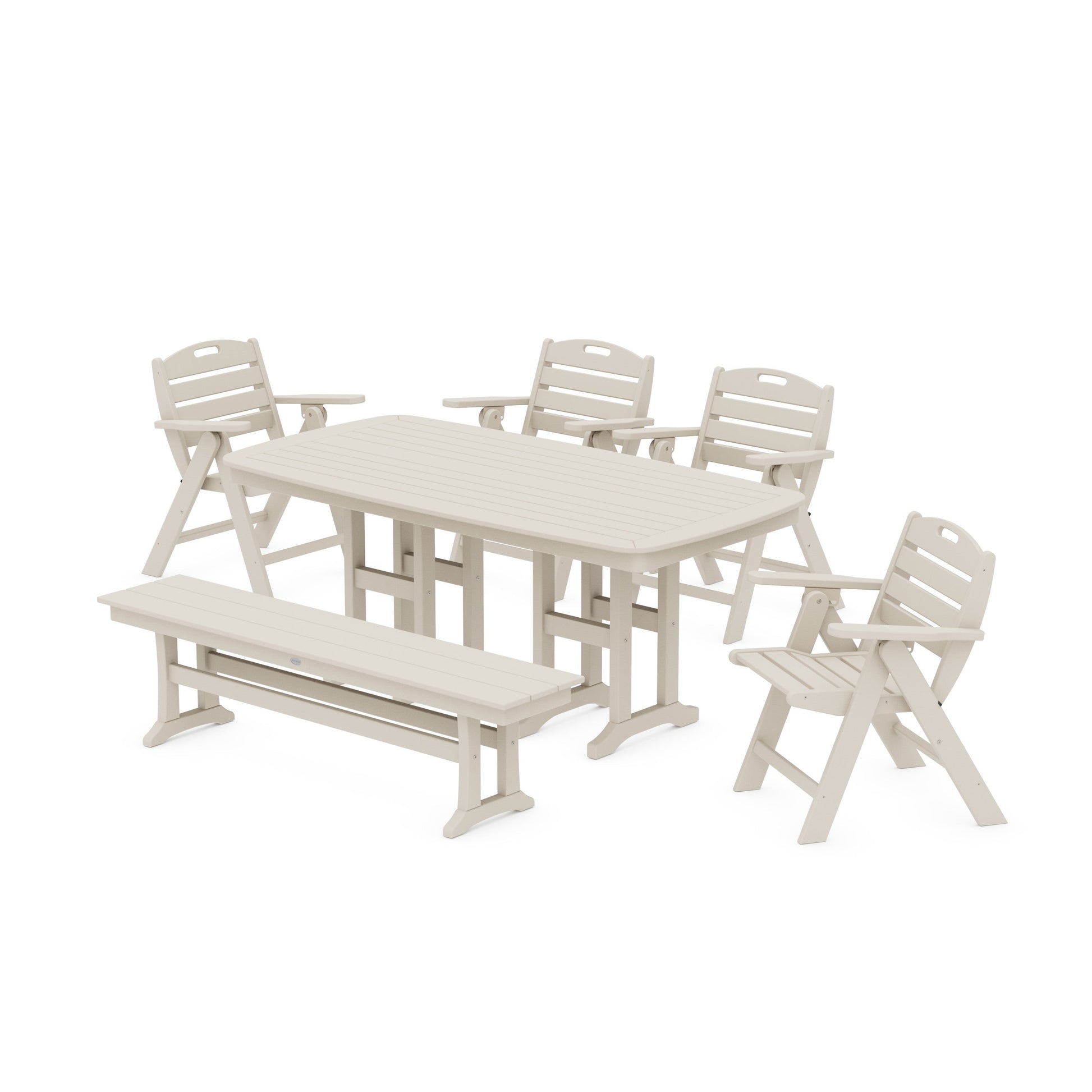 POLYWOOD Nautical Lowback 6-Piece Dining Set with Bench — Sand