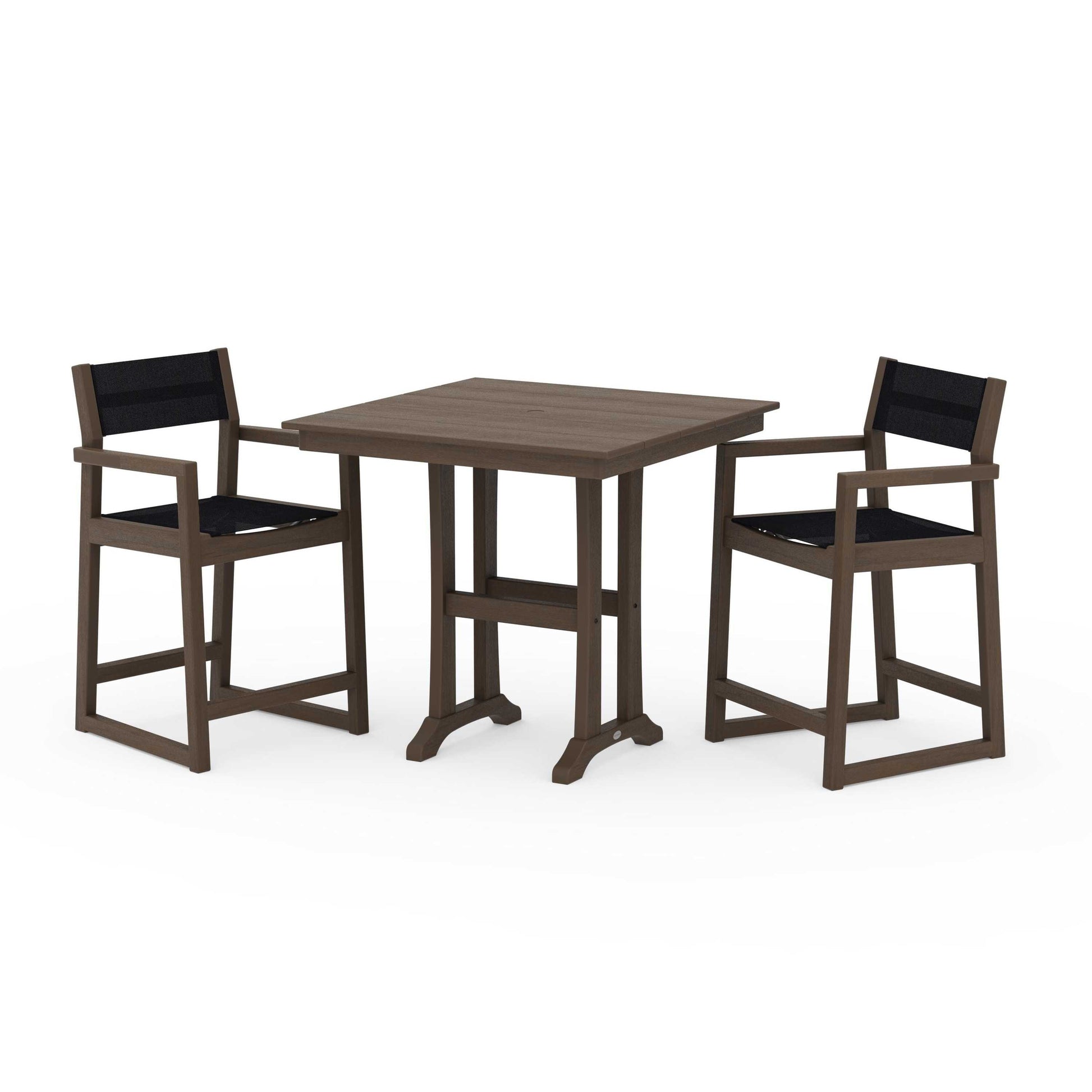 POLYWOOD EDGE Sling Arm Chair 3-Piece Farmhouse Counter Set with Trestle Legs — Kona / Black Sling