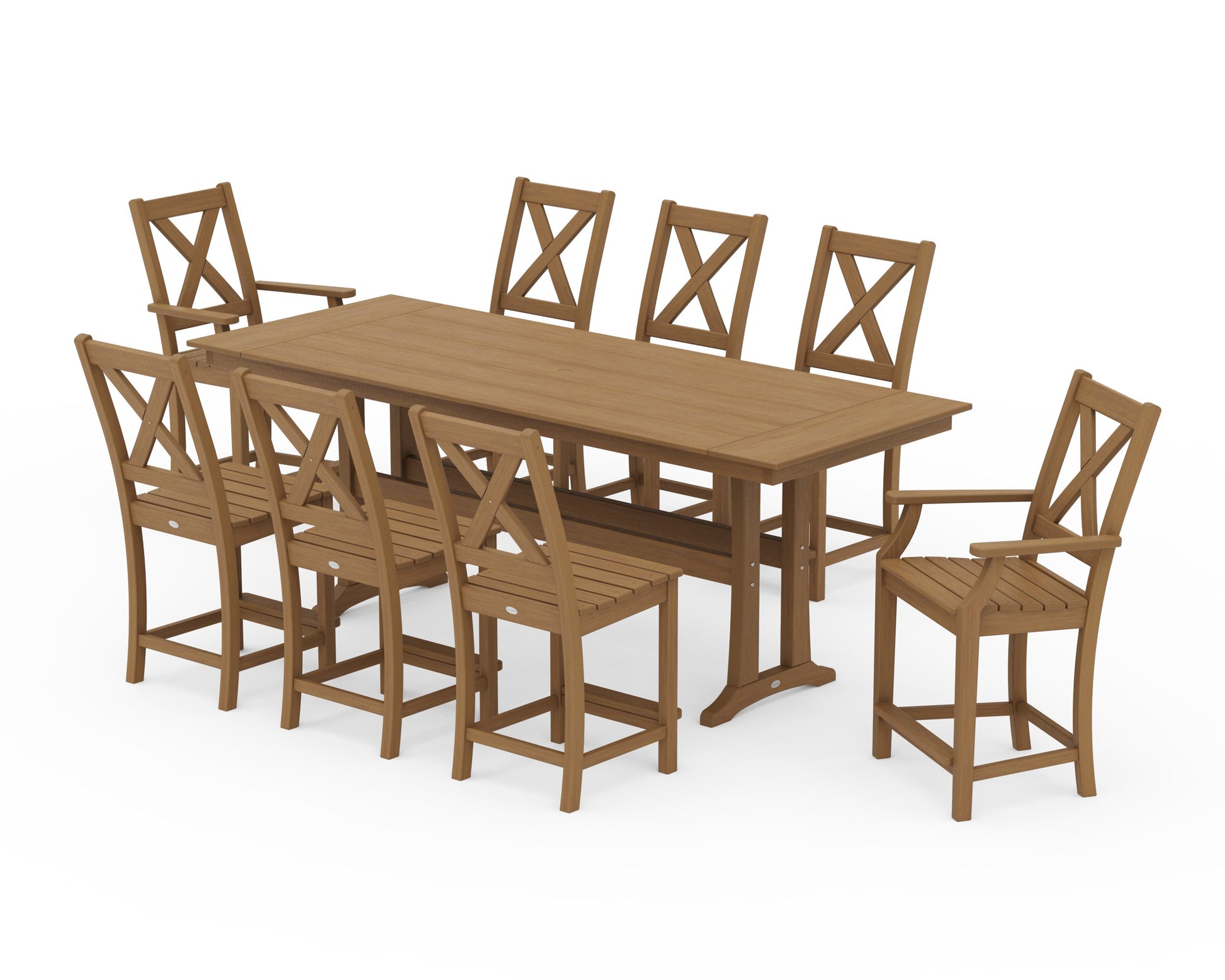 POLYWOOD Braxton 9-Piece Farmhouse Counter Set with Trestle Legs — Natural