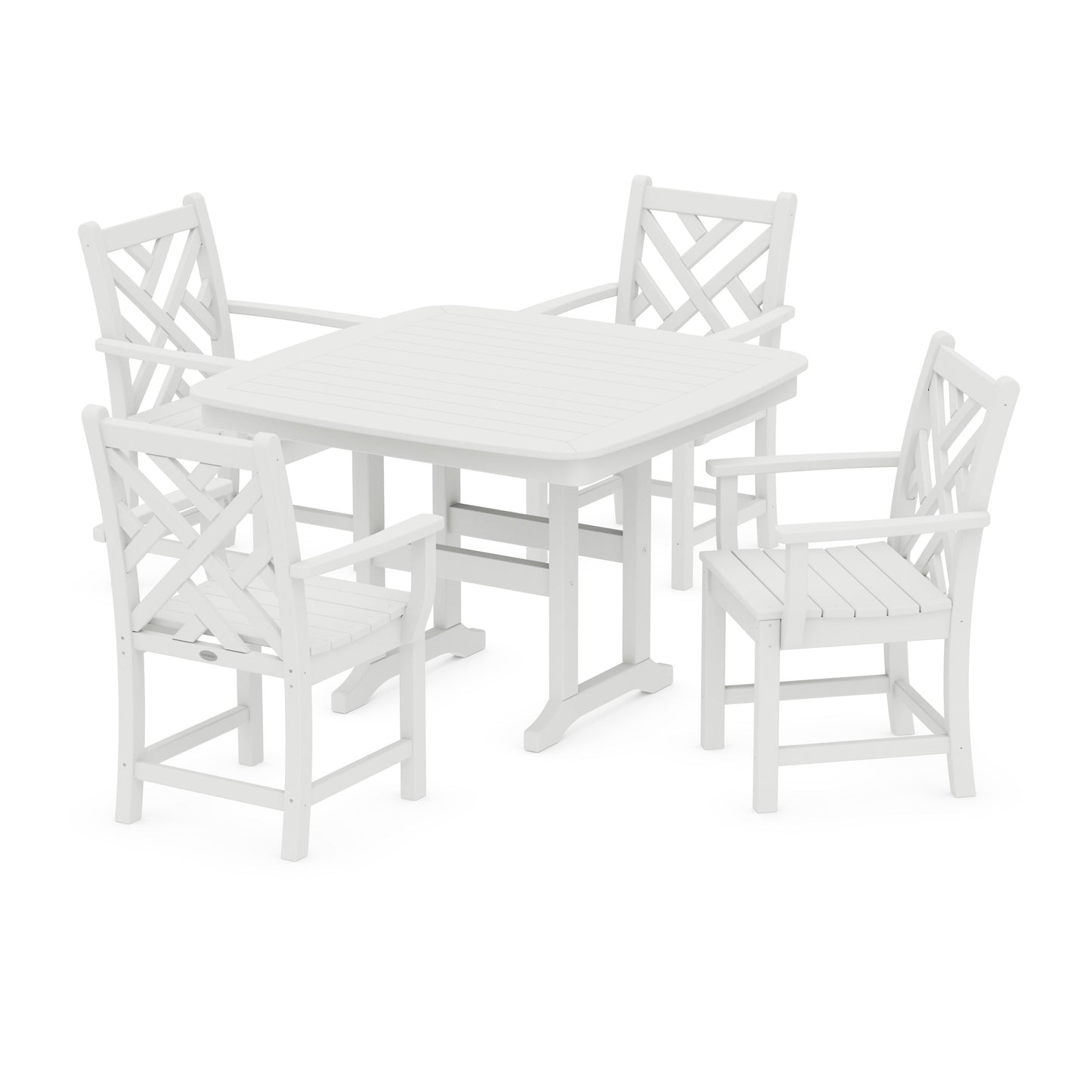 POLYWOOD Chippendale 5-Piece Dining Set with Trestle Legs — White