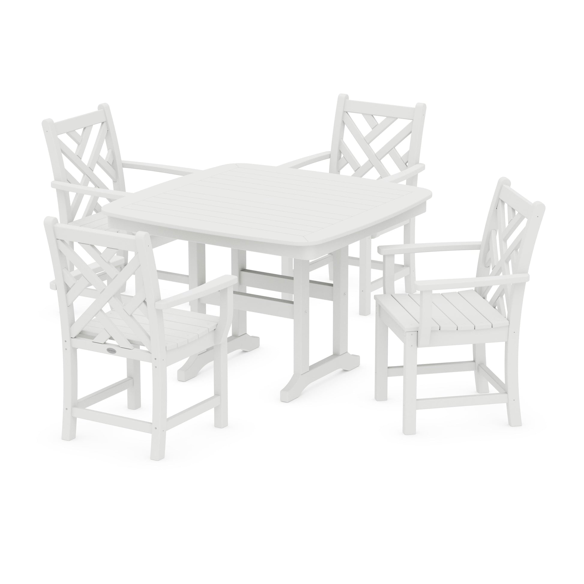 POLYWOOD Chippendale 5-Piece Dining Set with Trestle Legs — White
