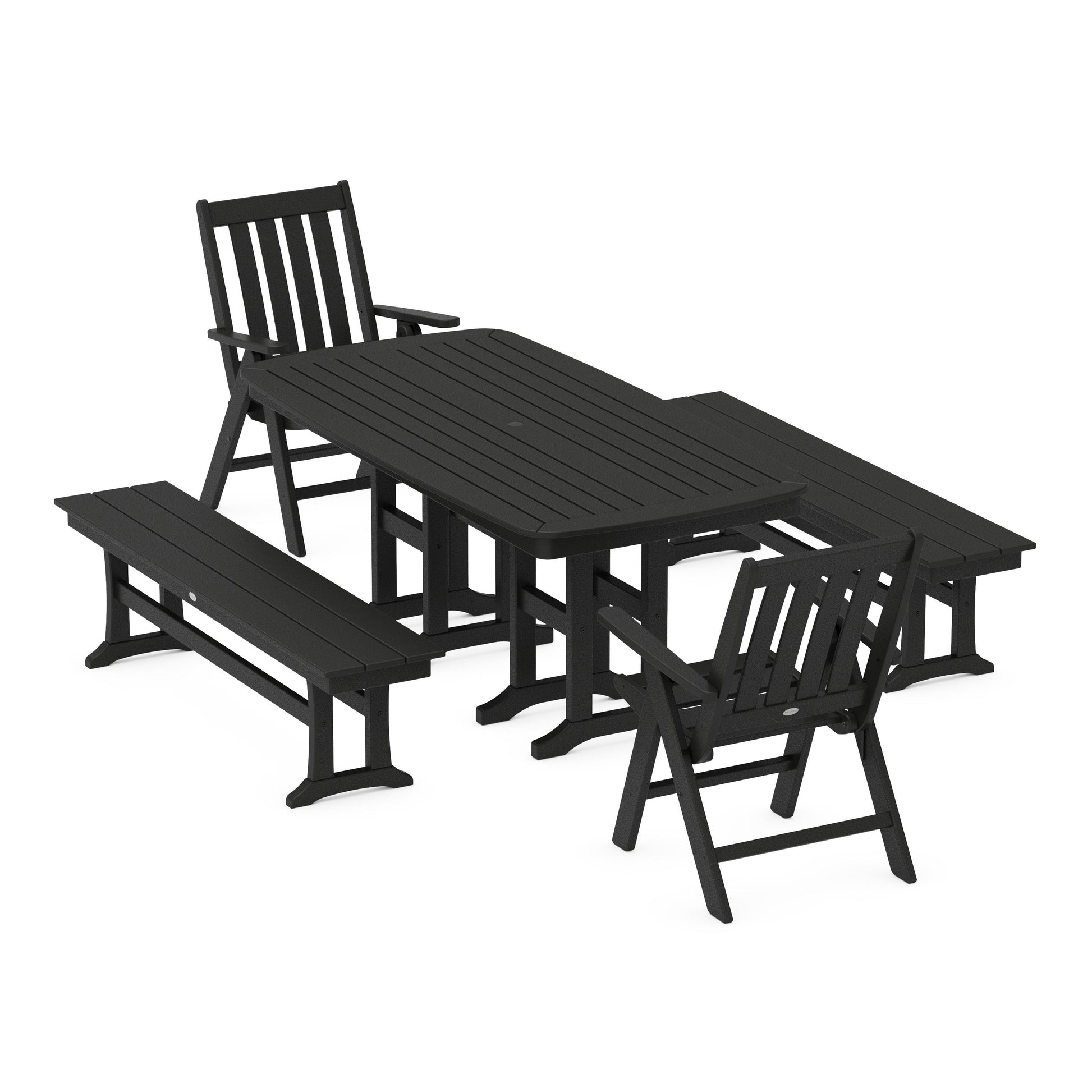 POLYWOOD Vineyard Folding Chair 6-Piece Dining Set with Benches — Black
