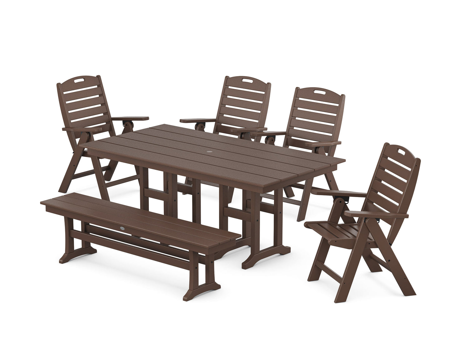 POLYWOOD Nautical Highback 6-Piece Farmhouse Dining Set with Bench — Mahogany