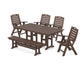 POLYWOOD Nautical Highback 6-Piece Farmhouse Dining Set with Bench — Mahogany