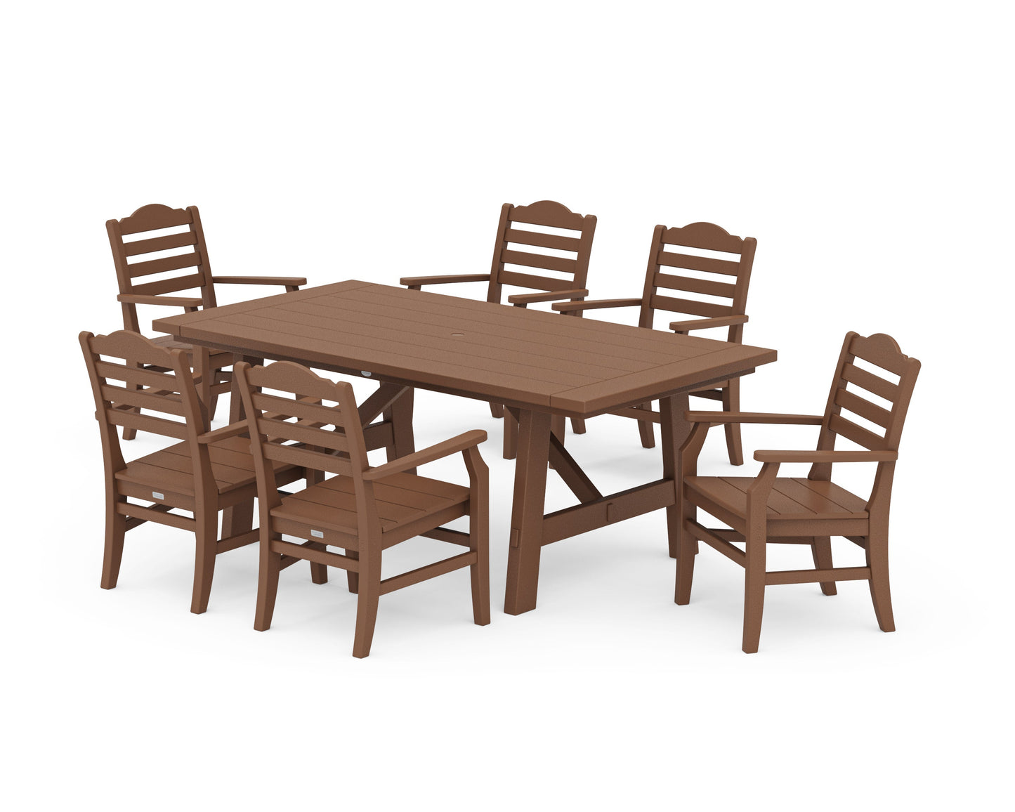 POLYWOOD Savannah Arm Chair 7-Piece Rustic Farmhouse Dining Set — Teak