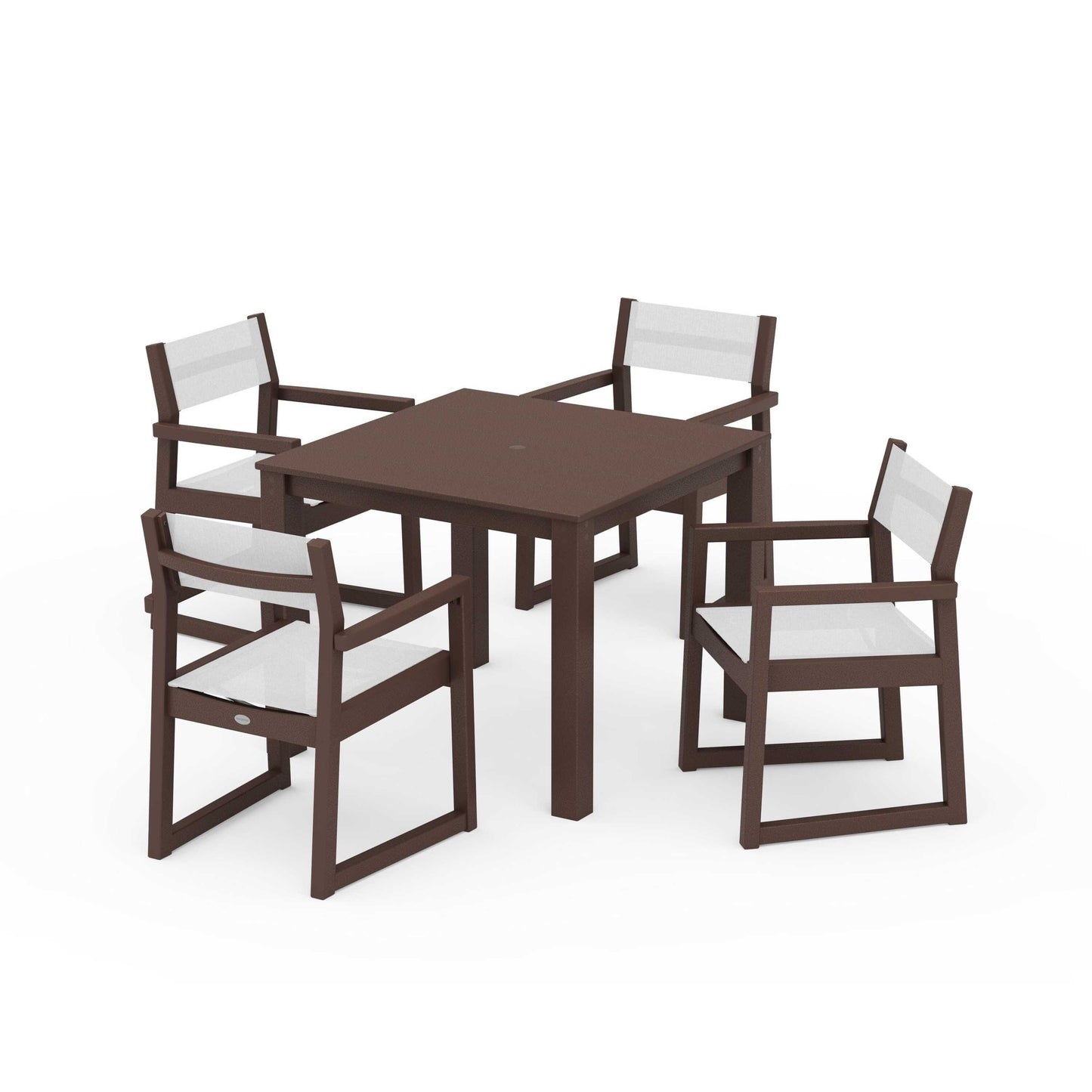 POLYWOOD EDGE Sling Arm Chair 5-Piece Parsons Dining Set — Mahogany / White Sling