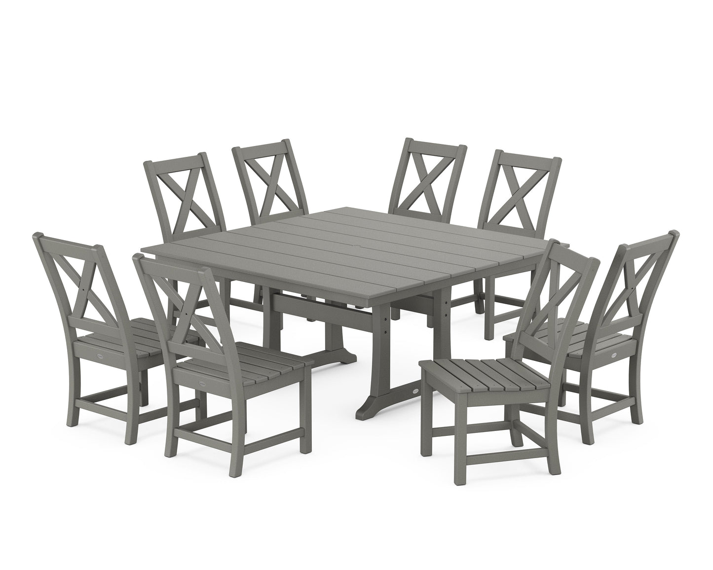 POLYWOOD Braxton Side Chair 9-Piece Farmhouse Dining Set — Slate Grey