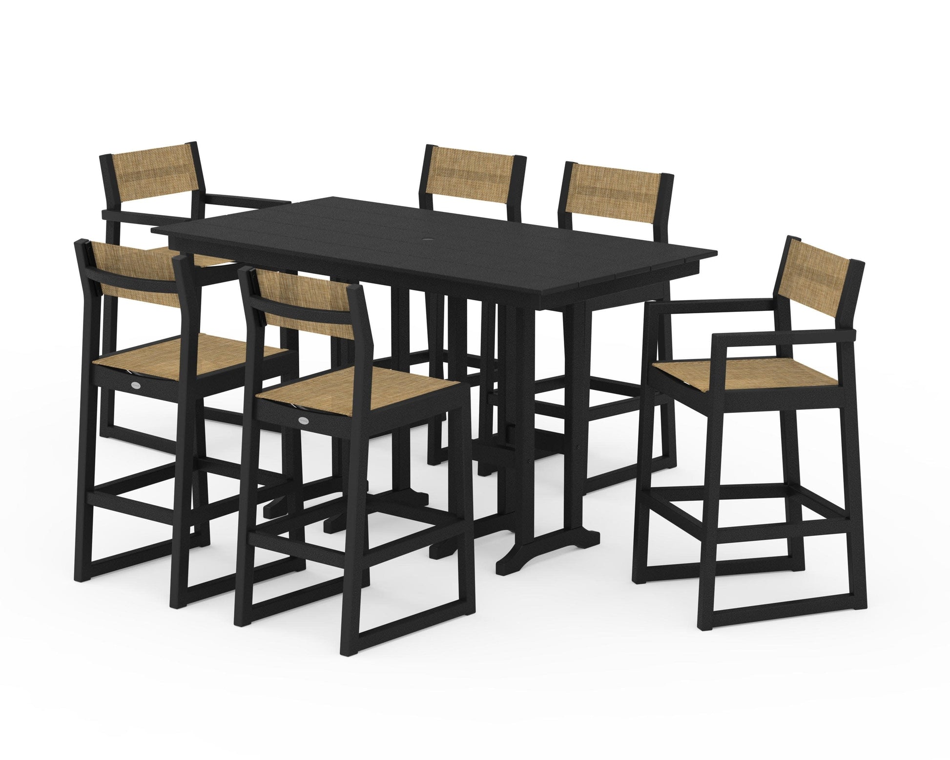 POLYWOOD EDGE Sling 7-Piece Farmhouse Bar Set — Black / Burlap Sling