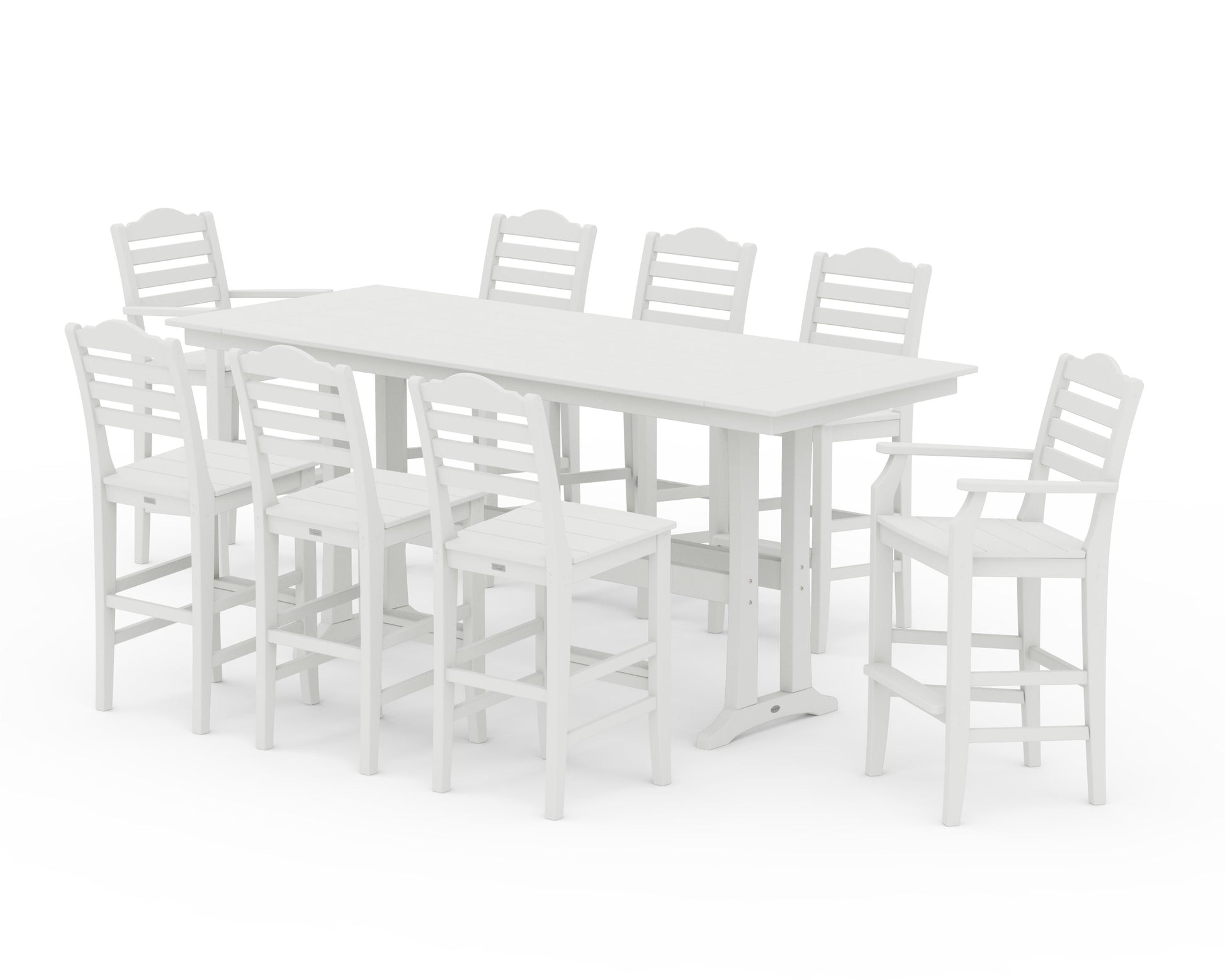 POLYWOOD Savannah 9-Piece Farmhouse Bar Set with Trestle Legs — Vintage White