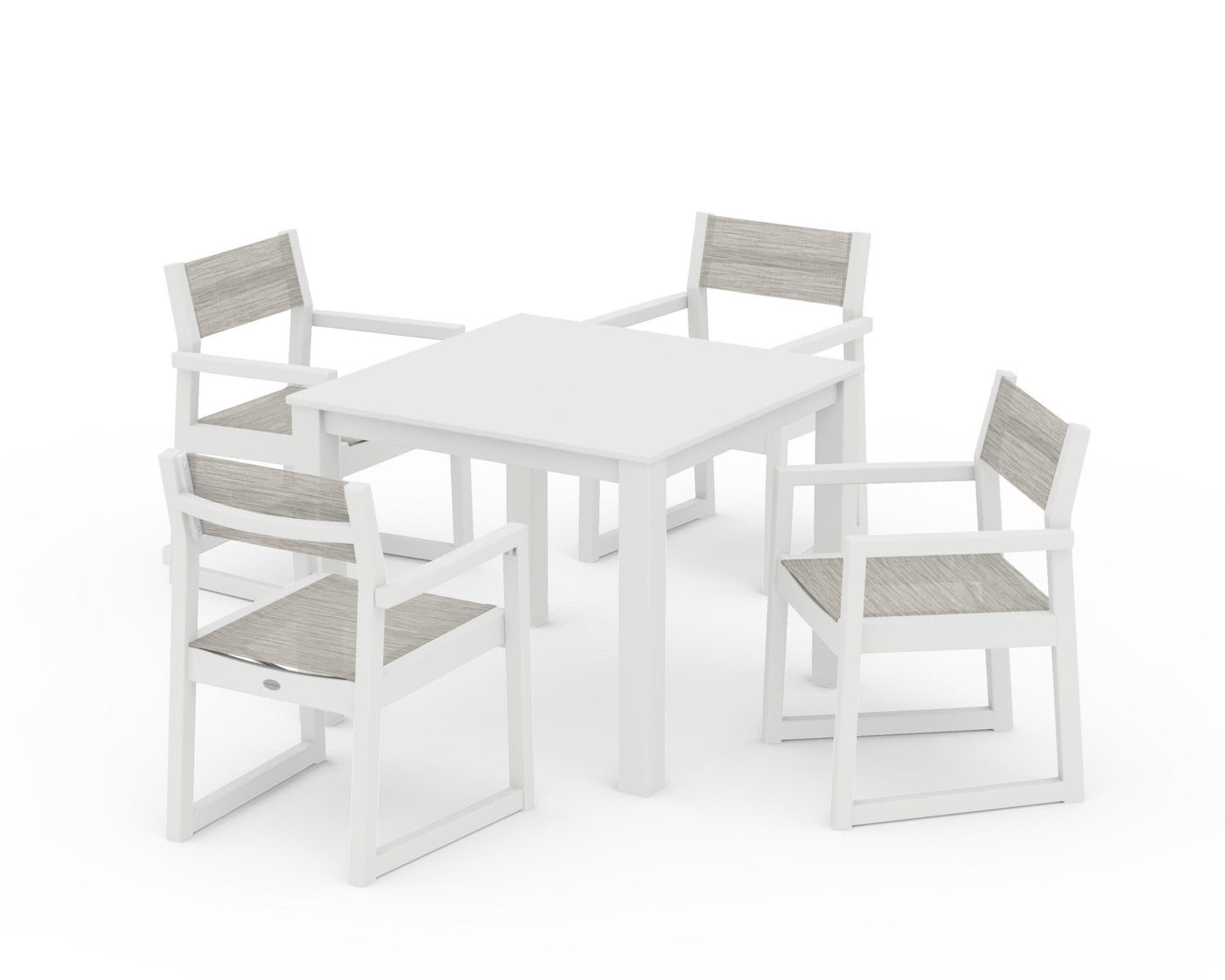 POLYWOOD EDGE Sling Arm Chair 5-Piece Parsons Dining Set — White / Birch Sling