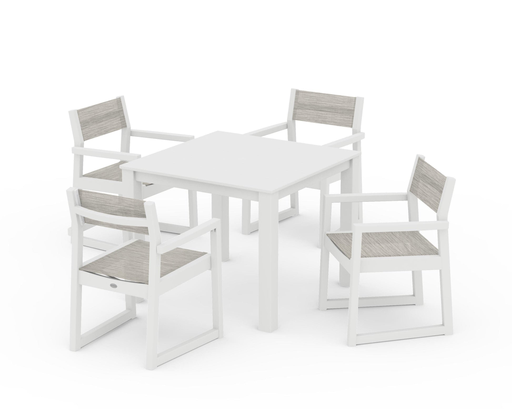 POLYWOOD EDGE Sling Arm Chair 5-Piece Parsons Dining Set — White / Birch Sling