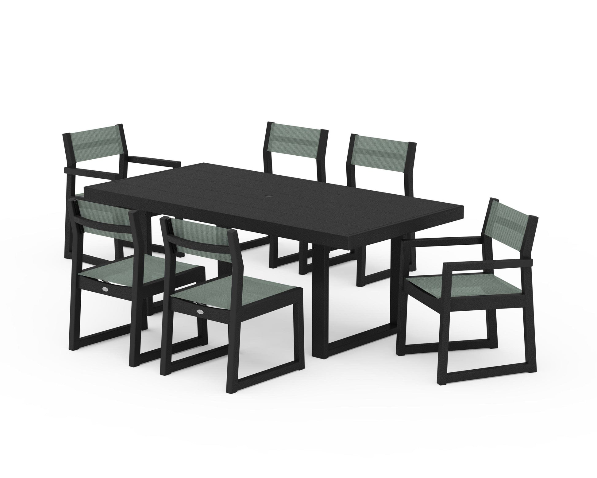 POLYWOOD EDGE Sling 7-Piece Dining Set — Black / Dupioni Sea Mist Sling