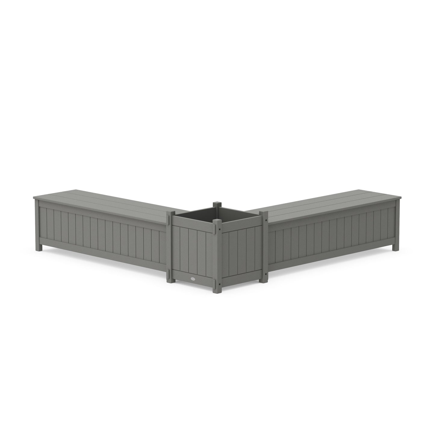 POLYWOOD 60" Vineyard L- Shaped Planter Storage Bench Set- Large — Slate Grey