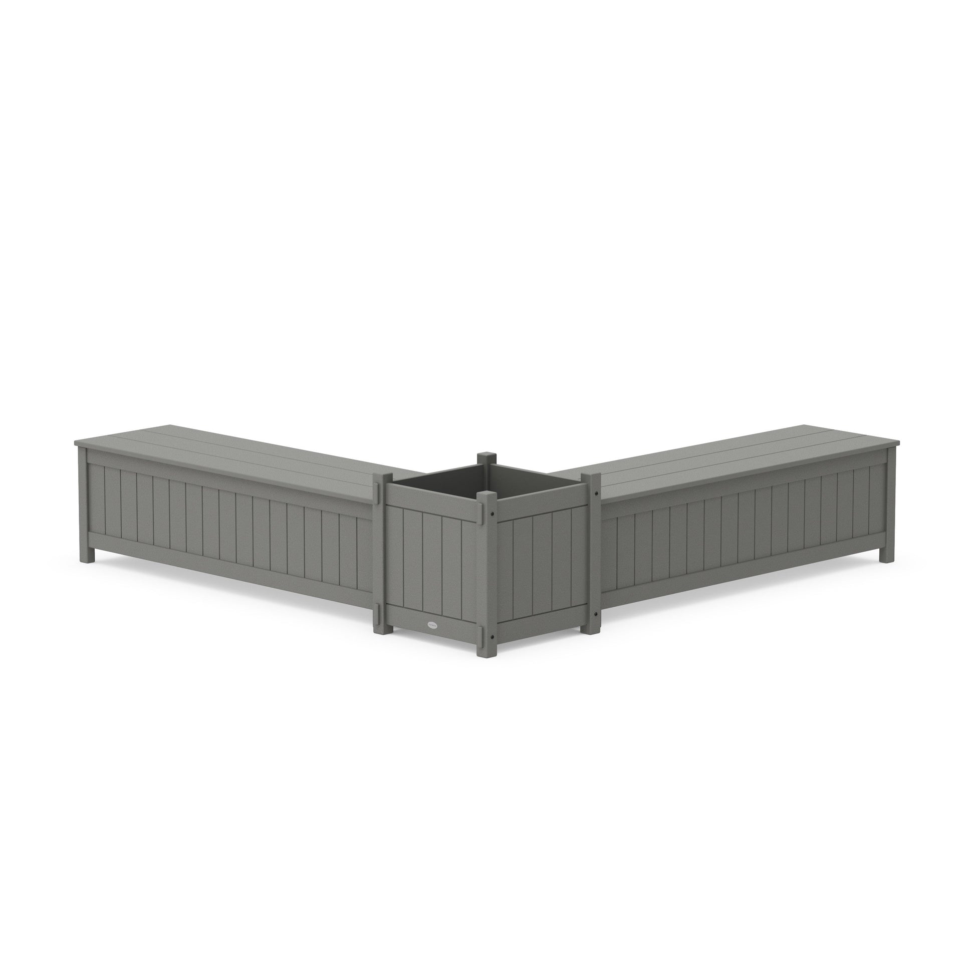 POLYWOOD 60" Vineyard L- Shaped Planter Storage Bench Set- Large — Slate Grey