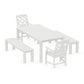 POLYWOOD Chinoiserie 5-Piece Parsons Dining Set with Benches — Vintage White