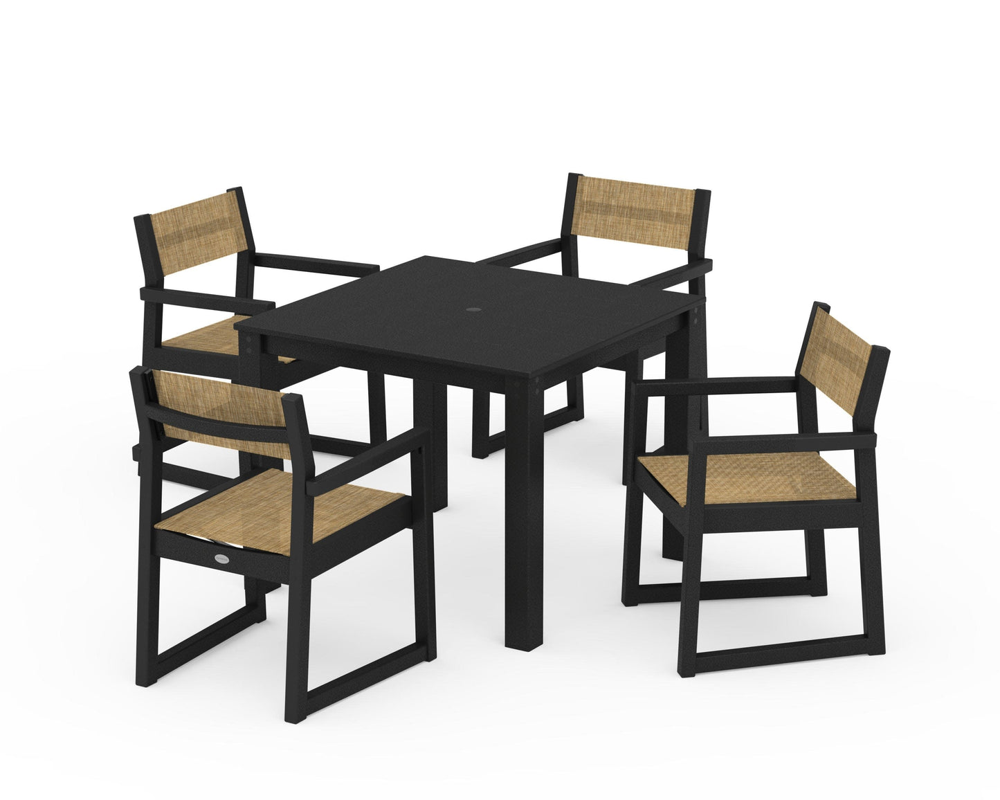 POLYWOOD EDGE Sling Arm Chair 5-Piece Parsons Dining Set — Black / Burlap Sling