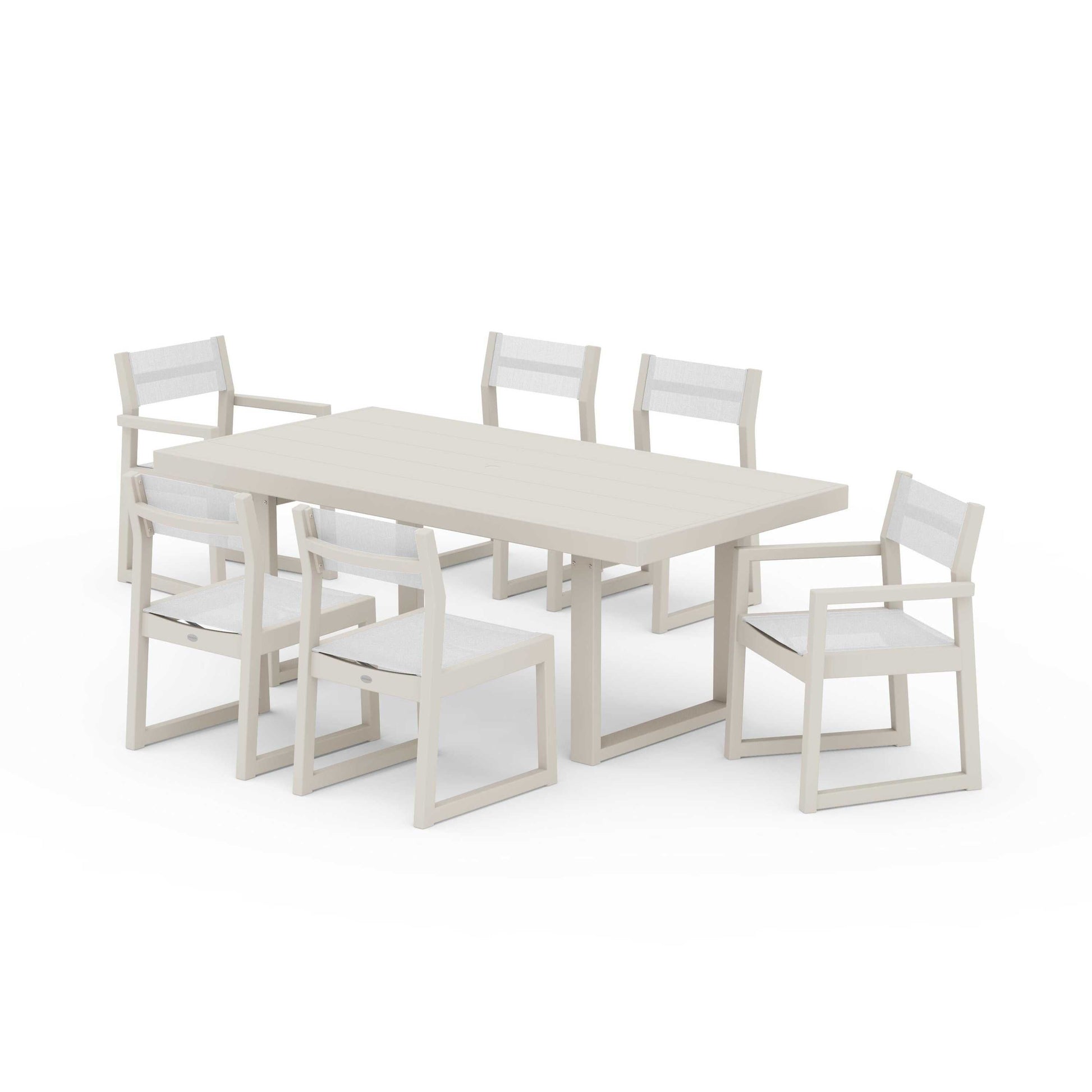 POLYWOOD EDGE Sling 7-Piece Dining Set — Sand / White Sling