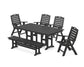 POLYWOOD Nautical Highback 6-Piece Farmhouse Dining Set with Bench — Black
