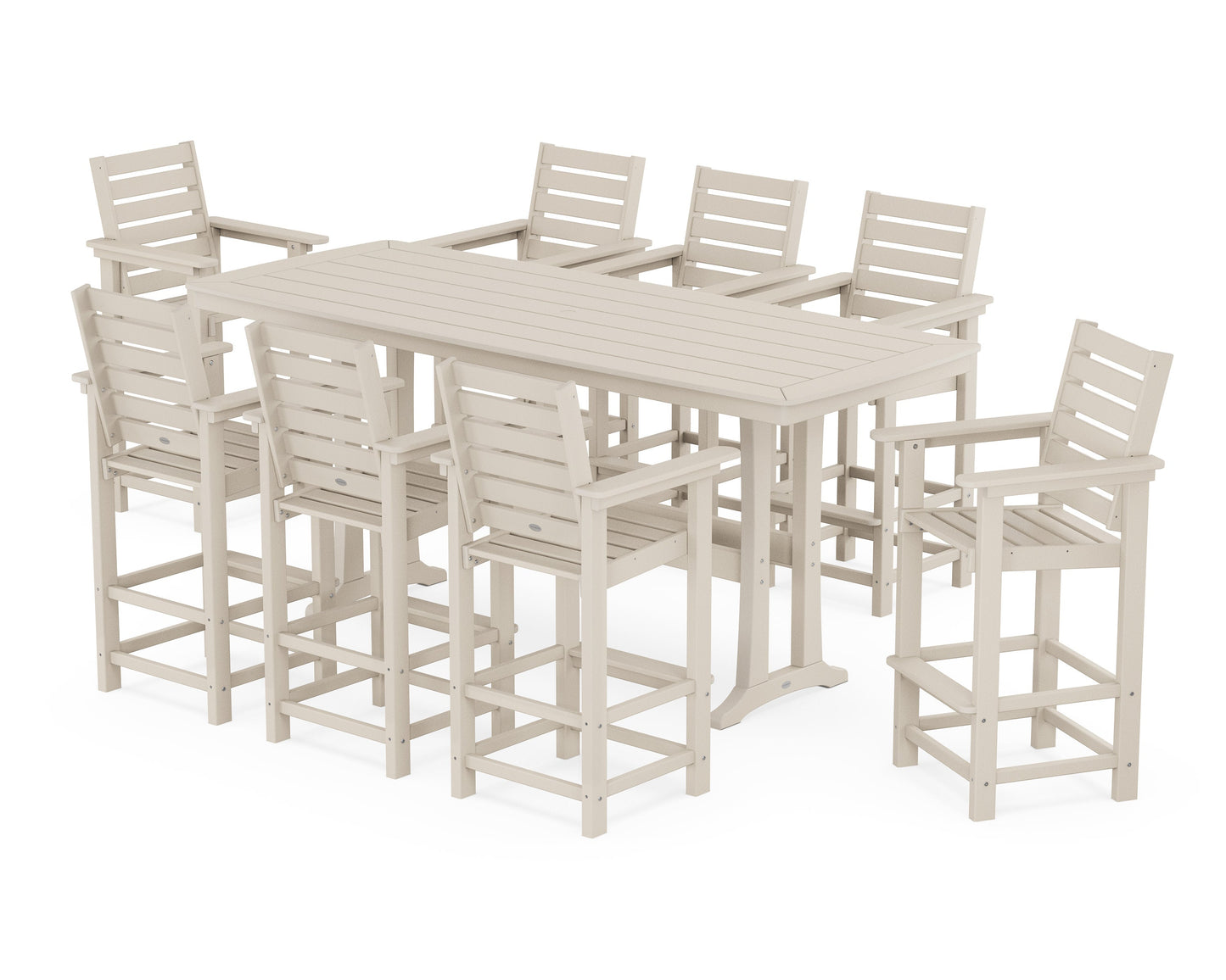 POLYWOOD Captain 9-Piece Bar Set with Trestle Legs — Sand