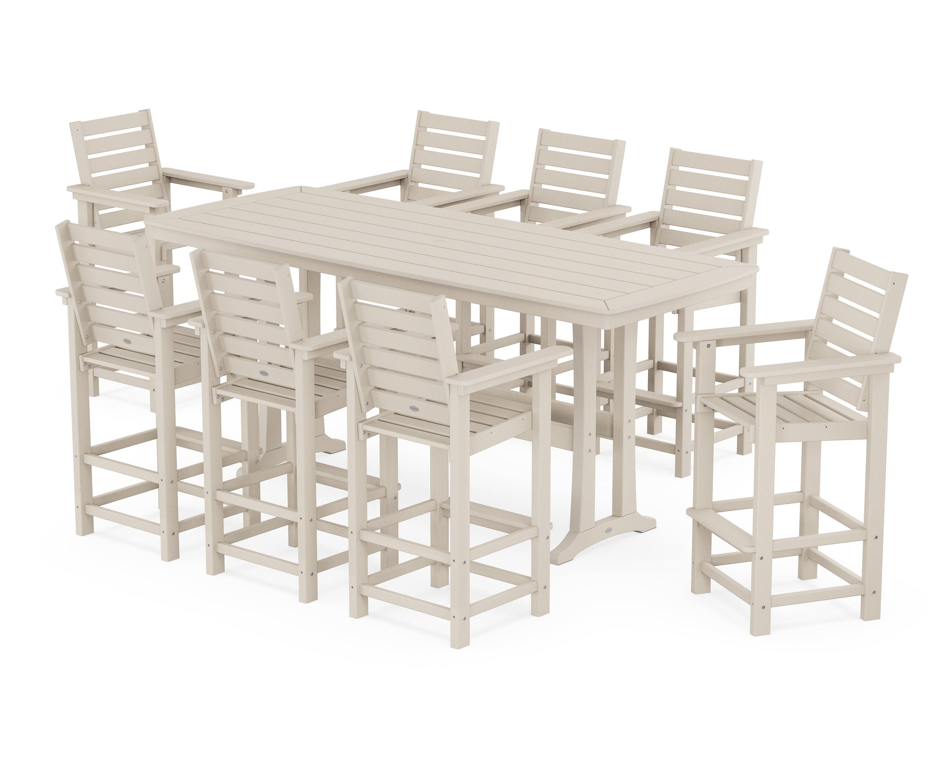 POLYWOOD Captain 9-Piece Bar Set with Trestle Legs — Sand
