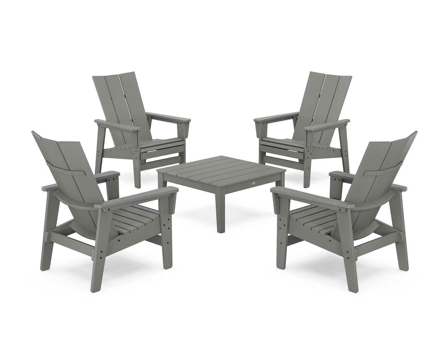 POLYWOOD 5-Piece Modern Grand Upright Adirondack Chair Conversation Group — Slate Grey