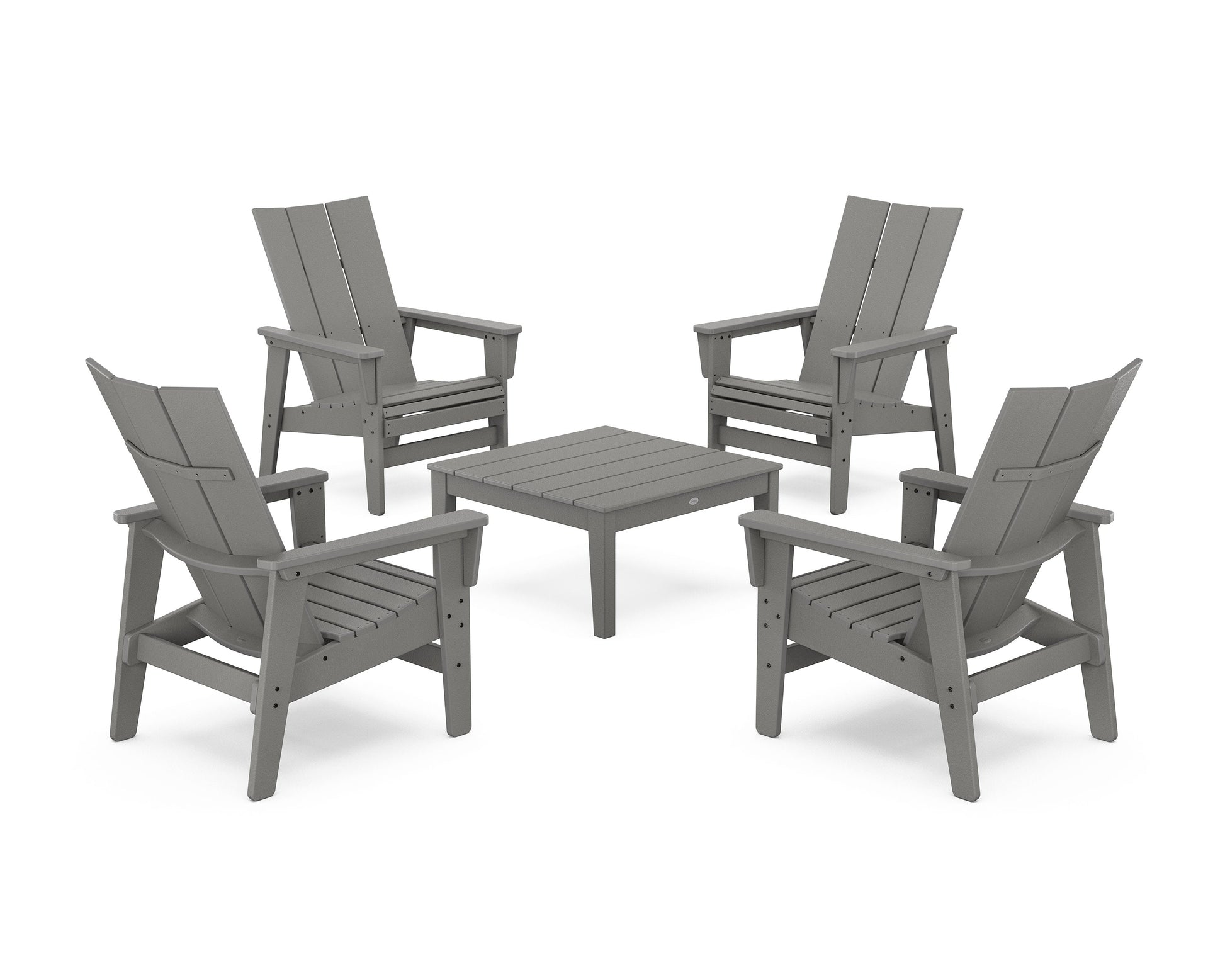 POLYWOOD 5-Piece Modern Grand Upright Adirondack Chair Conversation Group — Slate Grey